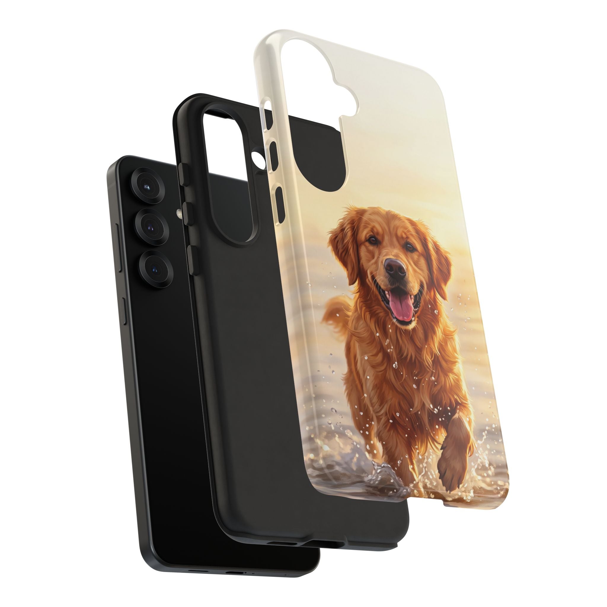 Golden Retriever Splashing in Water Phone Case | Joyful Dog at Golden Hour | iPhone & Samsung