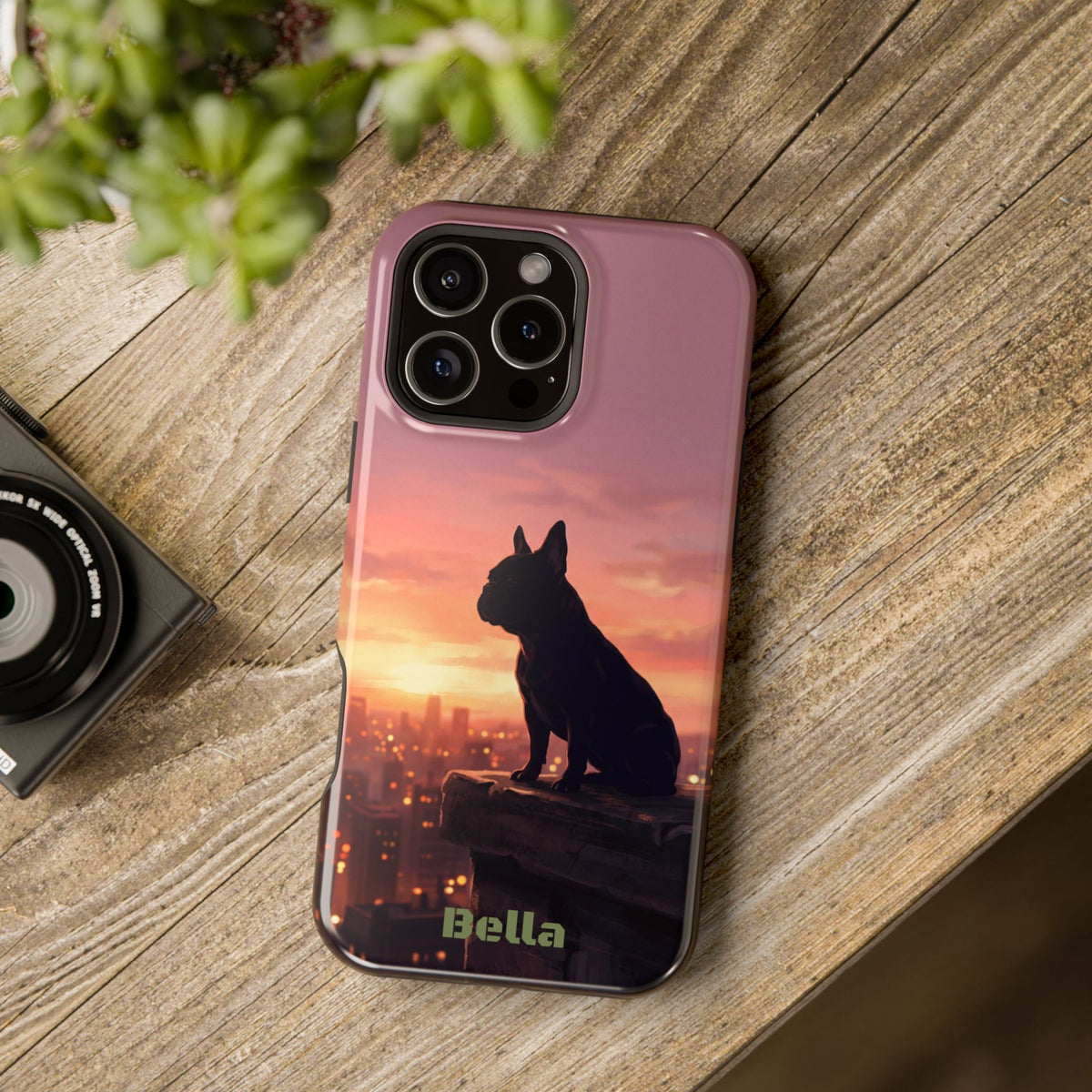 Personalized French Bulldog City Skyline Sunset Phone Case — Wireless Charging Cover