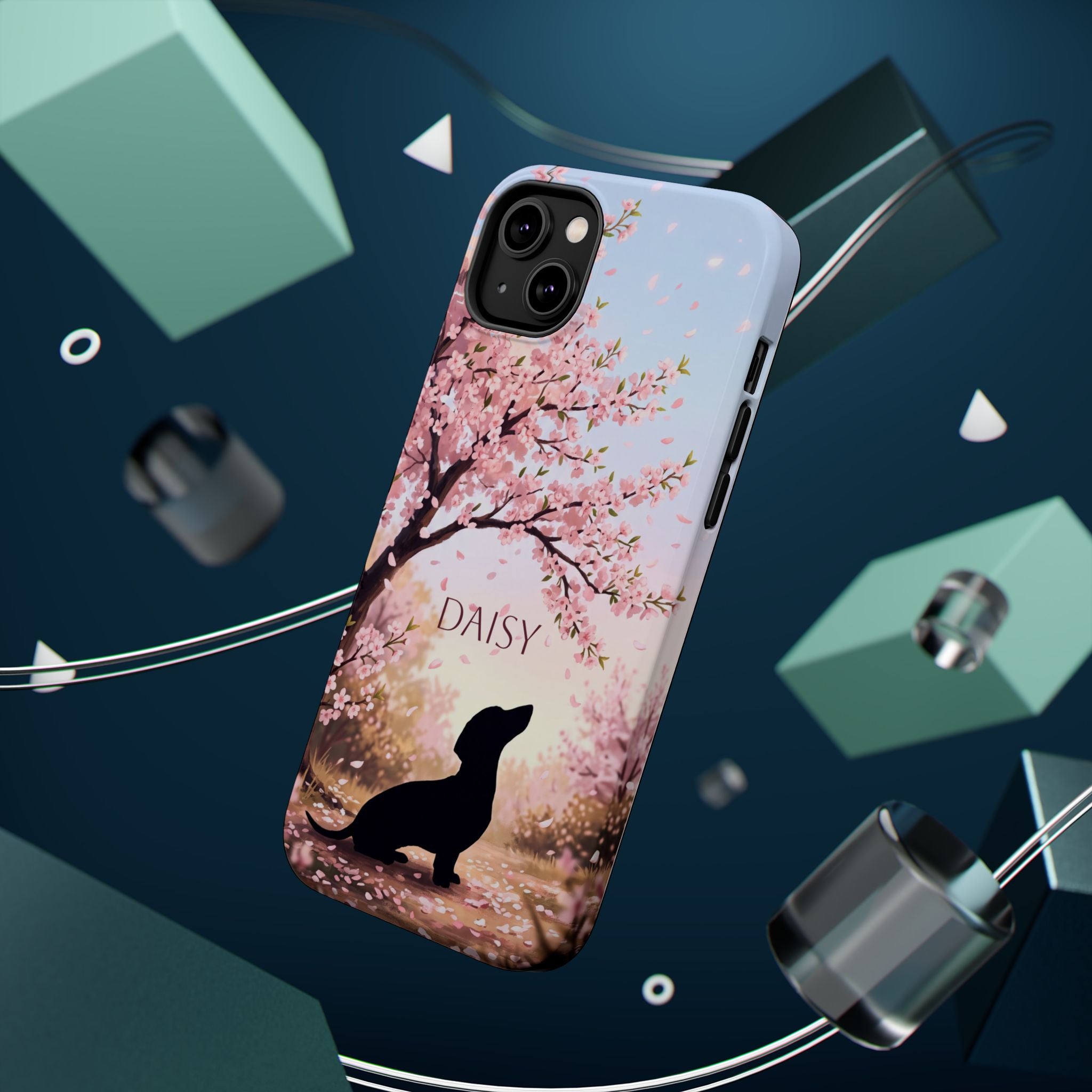 Personalized Dachshund Cherry Blossom Phone Case — Wireless Charging Cover