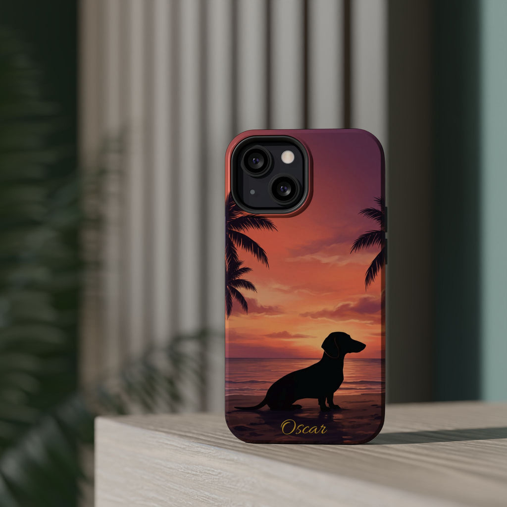 Personalized Dachshund Tropical Beach Sunset Phone Case — Wireless Charging Cover