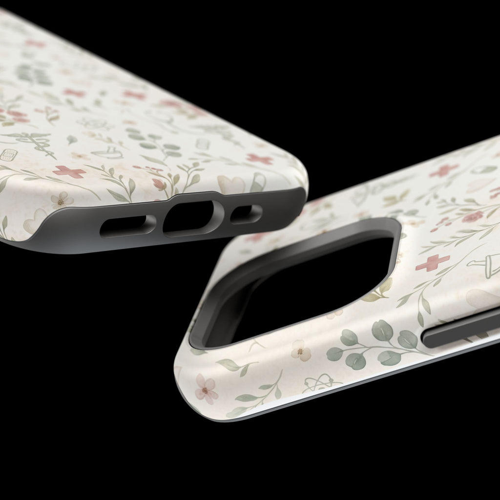 Floral Nurse Phone Case — Impact-Resistant Wireless Charging Cover