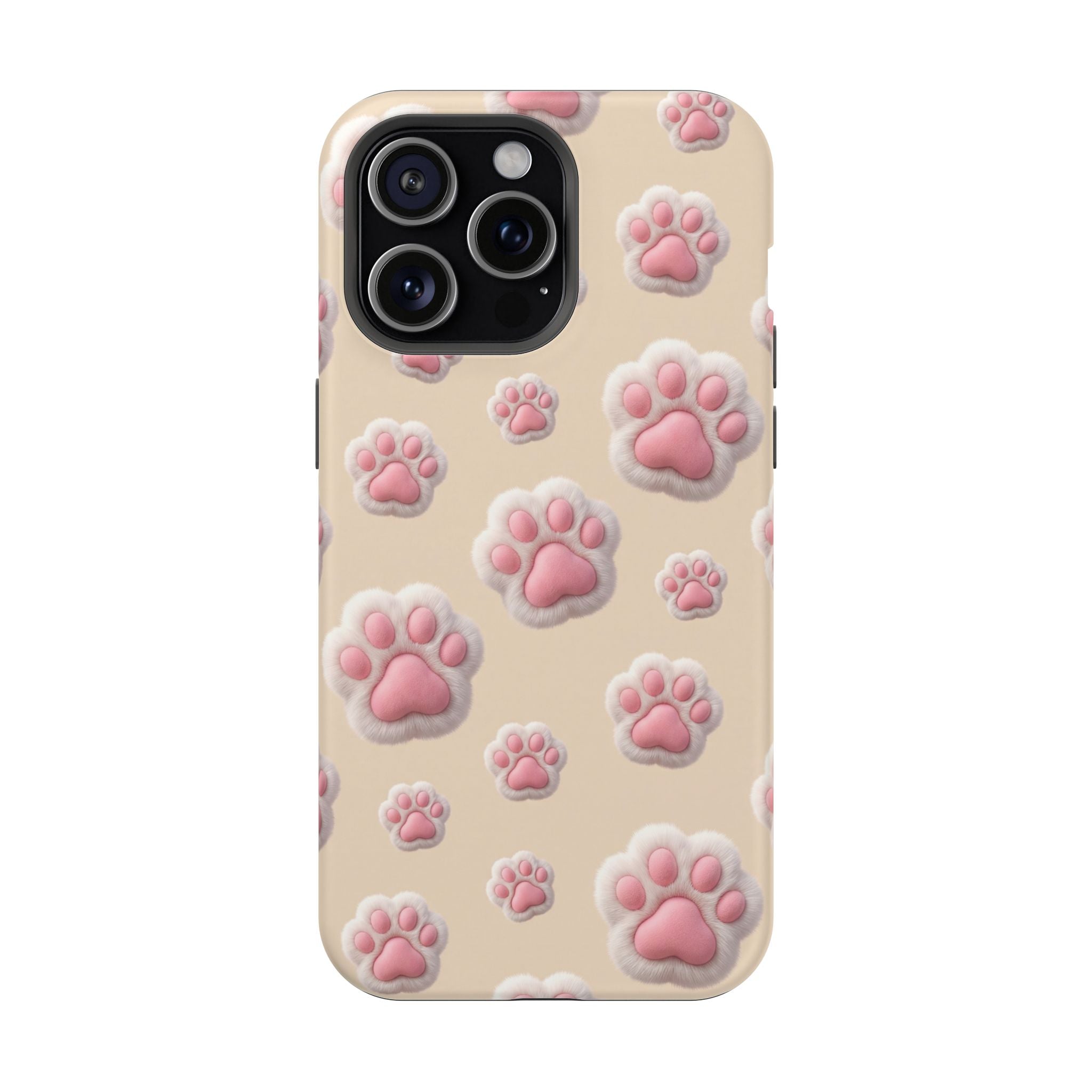 Pink Paw Print Phone Case — Impact-Resistant Wireless Charging Cover