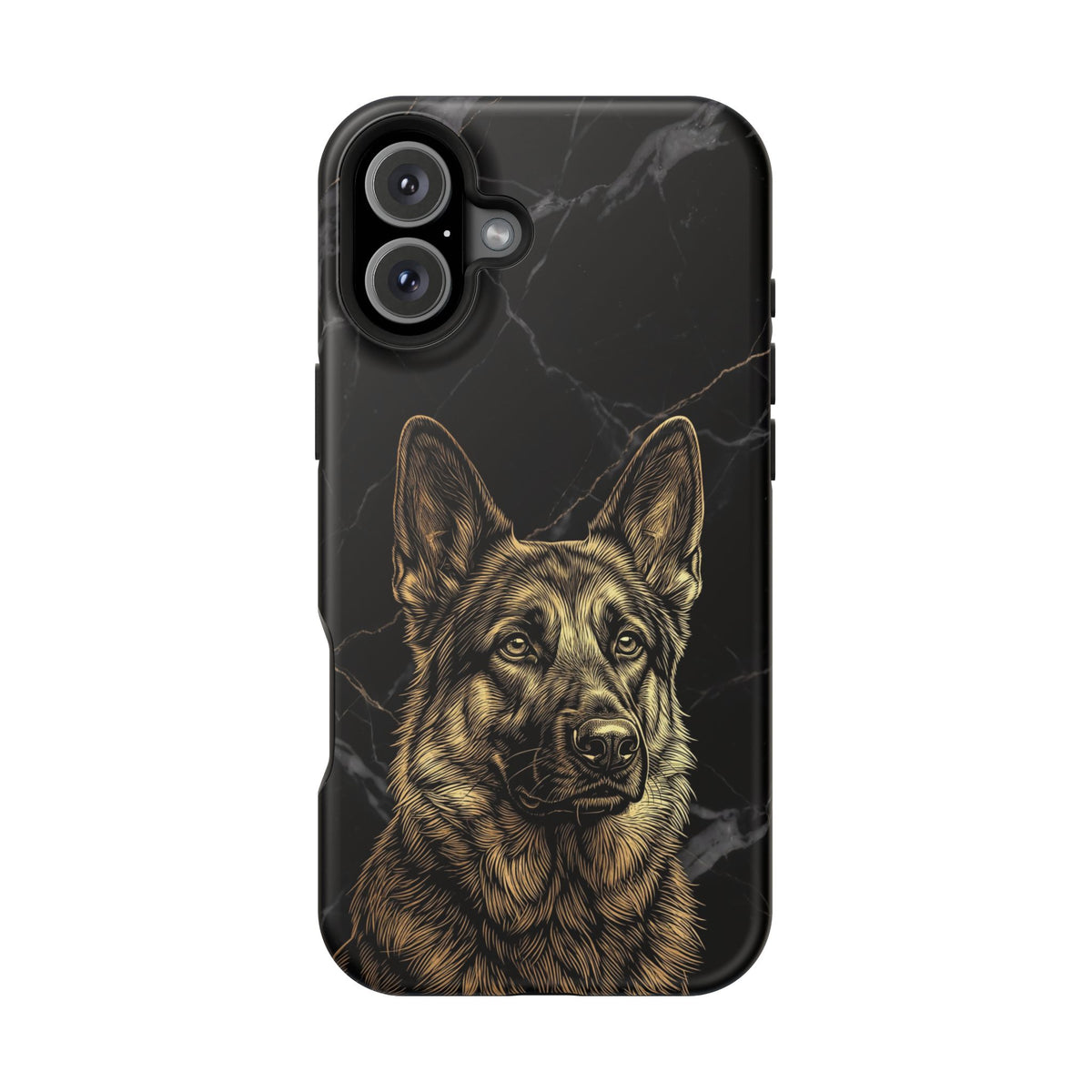 German Shepherd Phone Case | Black Marble Gold Sketch Art — Tough Magnetic Case with Wireless Charging
