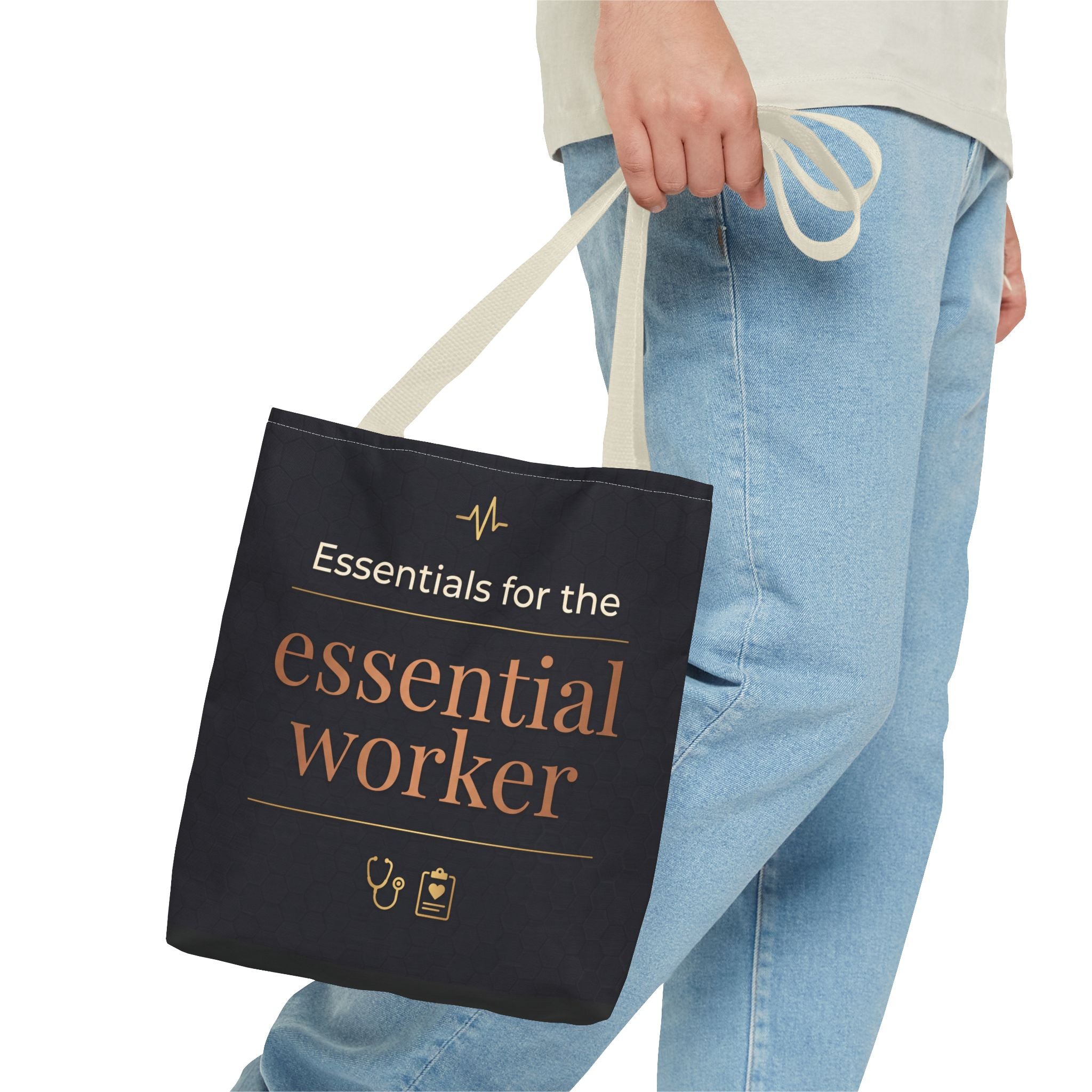 Essentials for the Essential Worker Tote | Healthcare Worker Gift Tote Bag | Nurse Doctor Appreciation Gift | Premium Polyester Carry-All