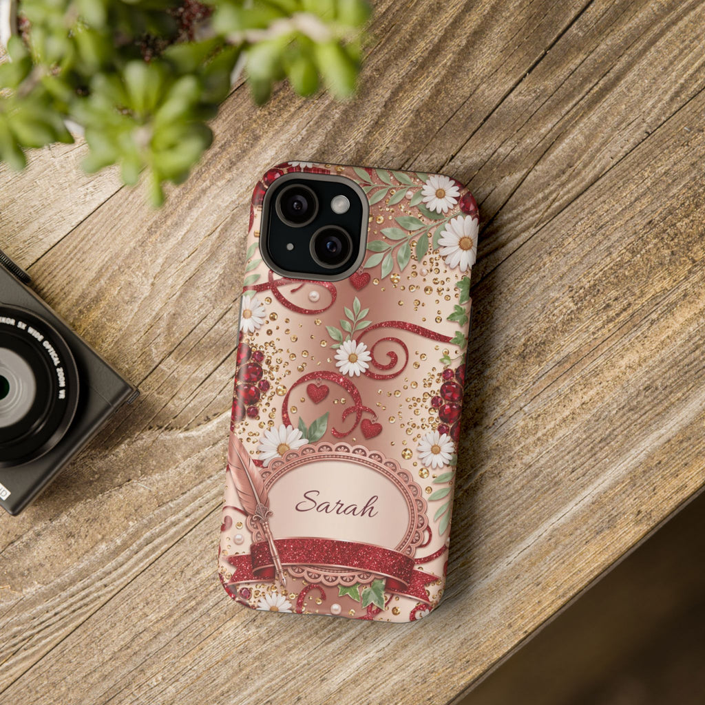 Personalized Vintage Floral Teacher Phone Case — Wireless Charging Cover