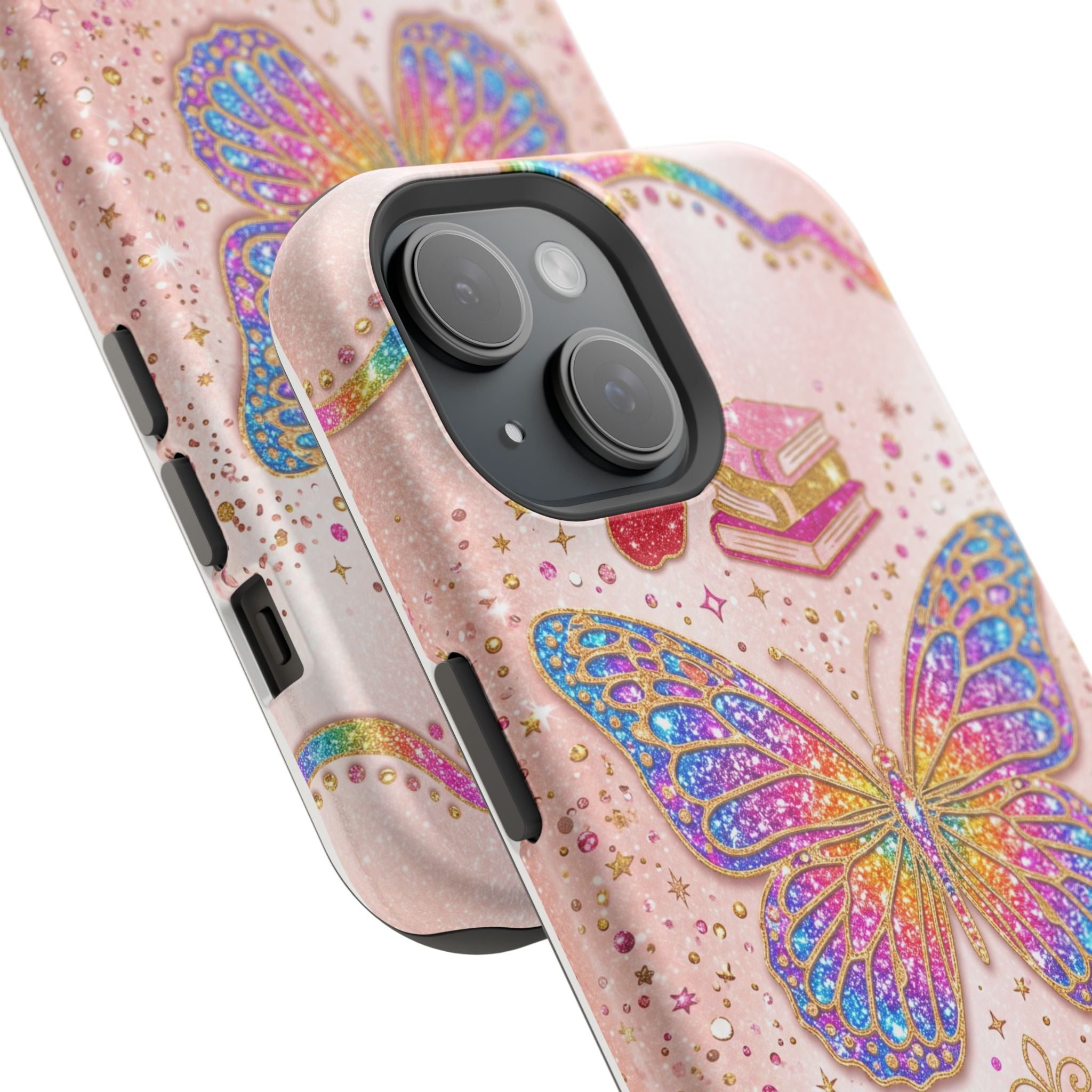 Blush Glitter Butterfly Personalized Teacher Phone Case — Wireless Charging Cover