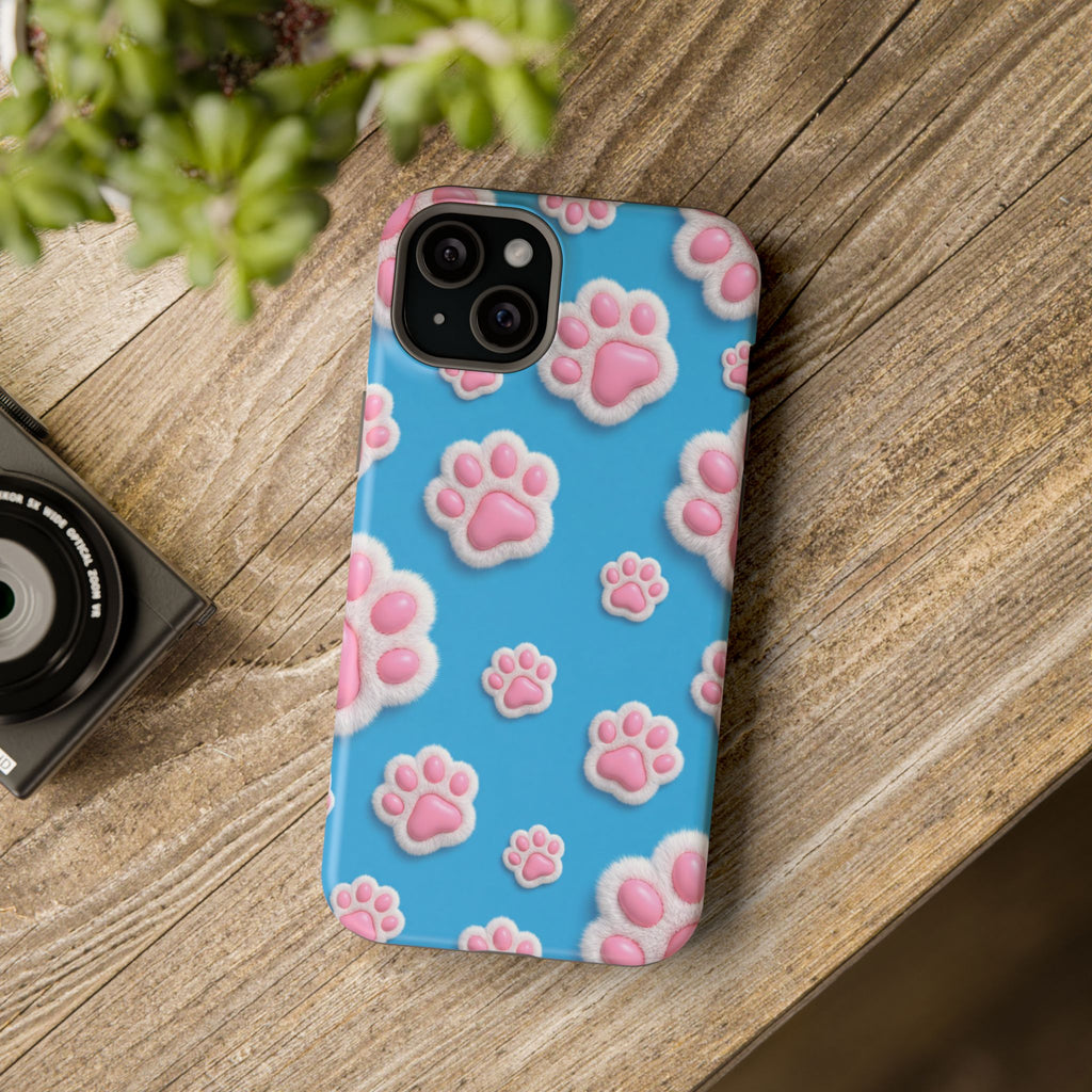 Fluffy Paw Print Phone Case | Cute 3D Pink Paw Pattern Case for Dog & Cat Lovers | iPhone & Samsung
