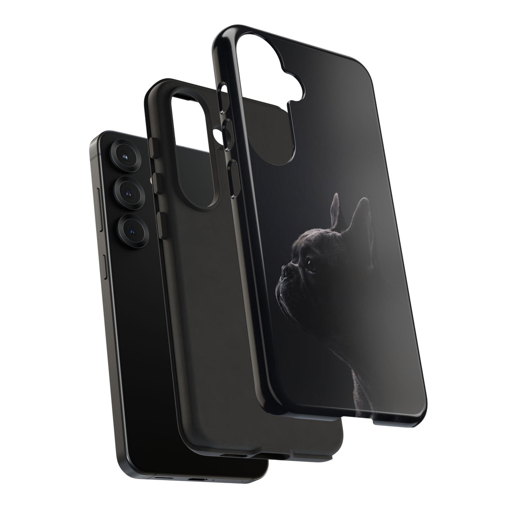 Silhouette French Bulldog Phone Case | Minimalist Black-on-Black Frenchie Profile | iPhone & Samsung
