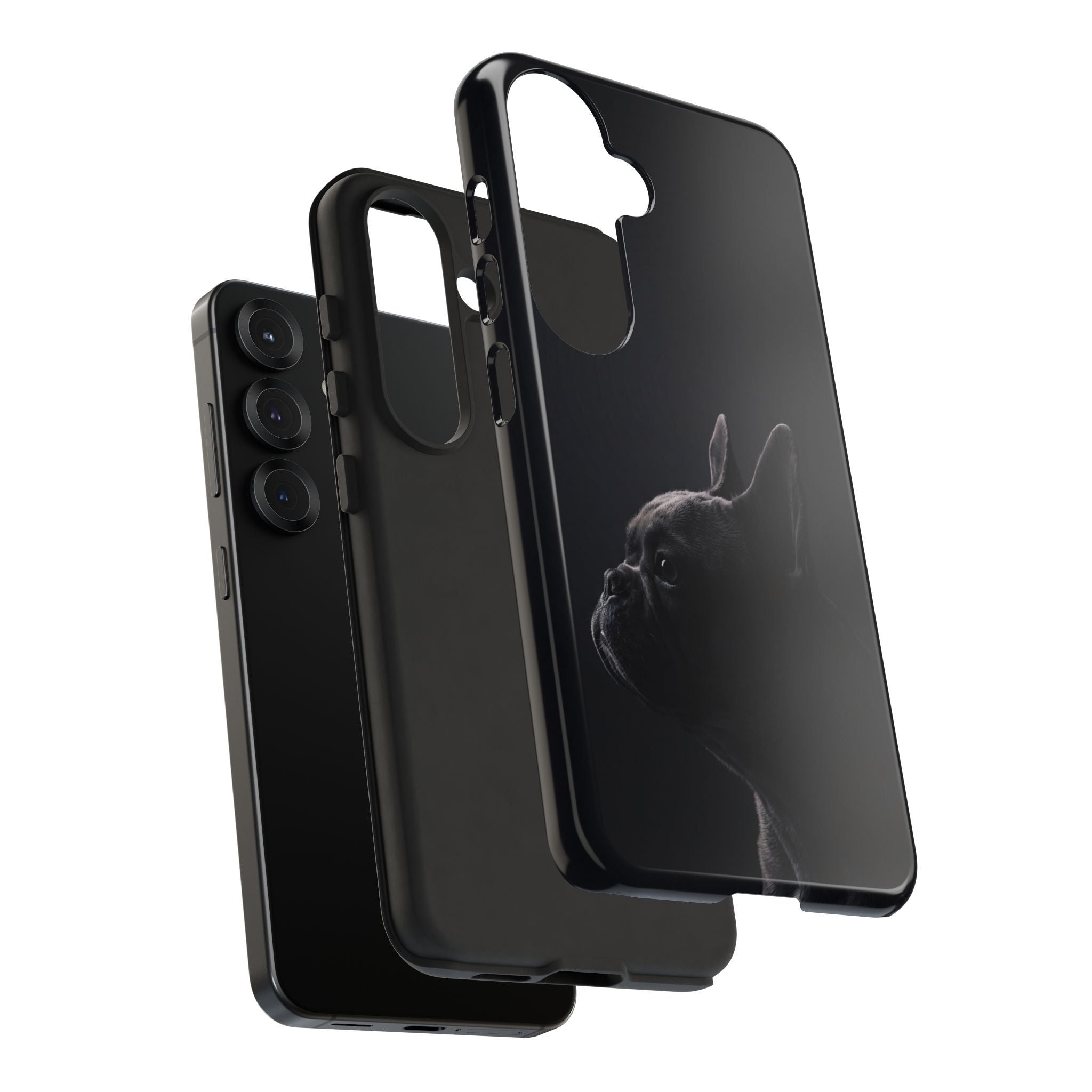 Silhouette French Bulldog Phone Case | Minimalist Black-on-Black Frenchie Profile | iPhone & Samsung