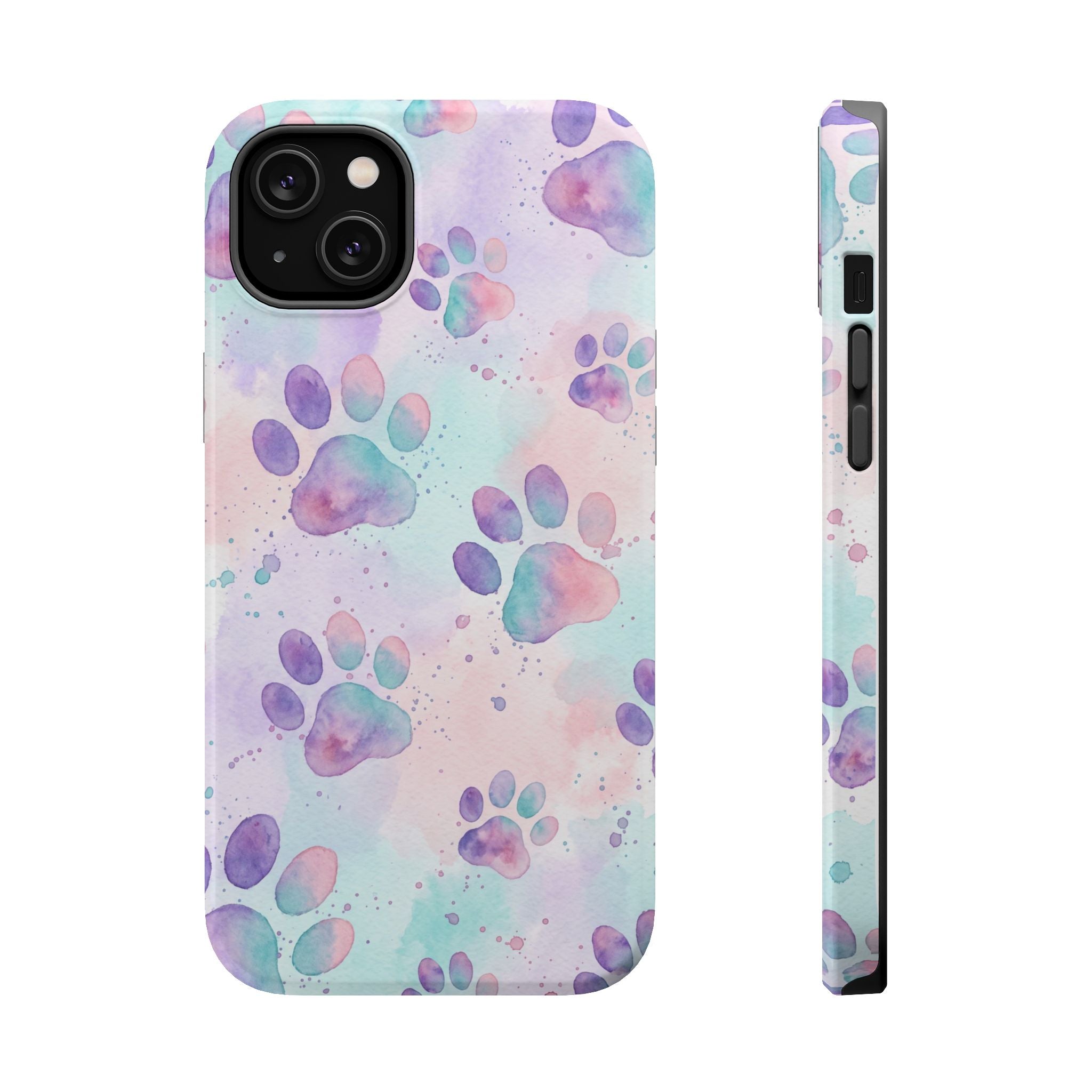 Watercolor Paw Print Phone Case — Impact-Resistant Wireless Charging Cover