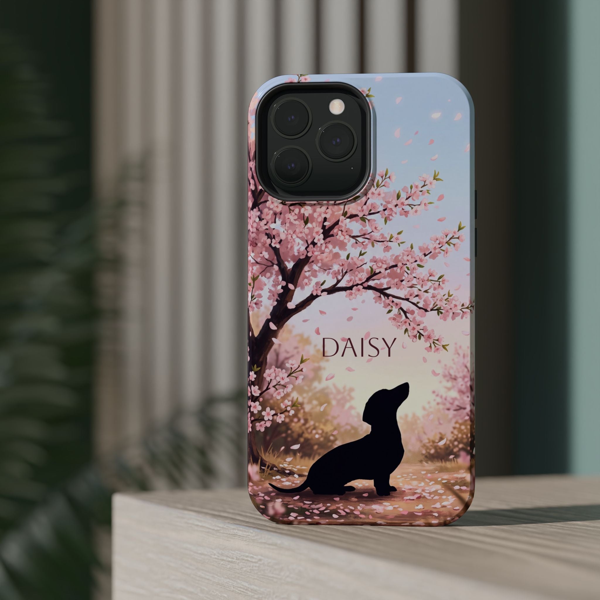 Personalized Dachshund Cherry Blossom Phone Case — Wireless Charging Cover