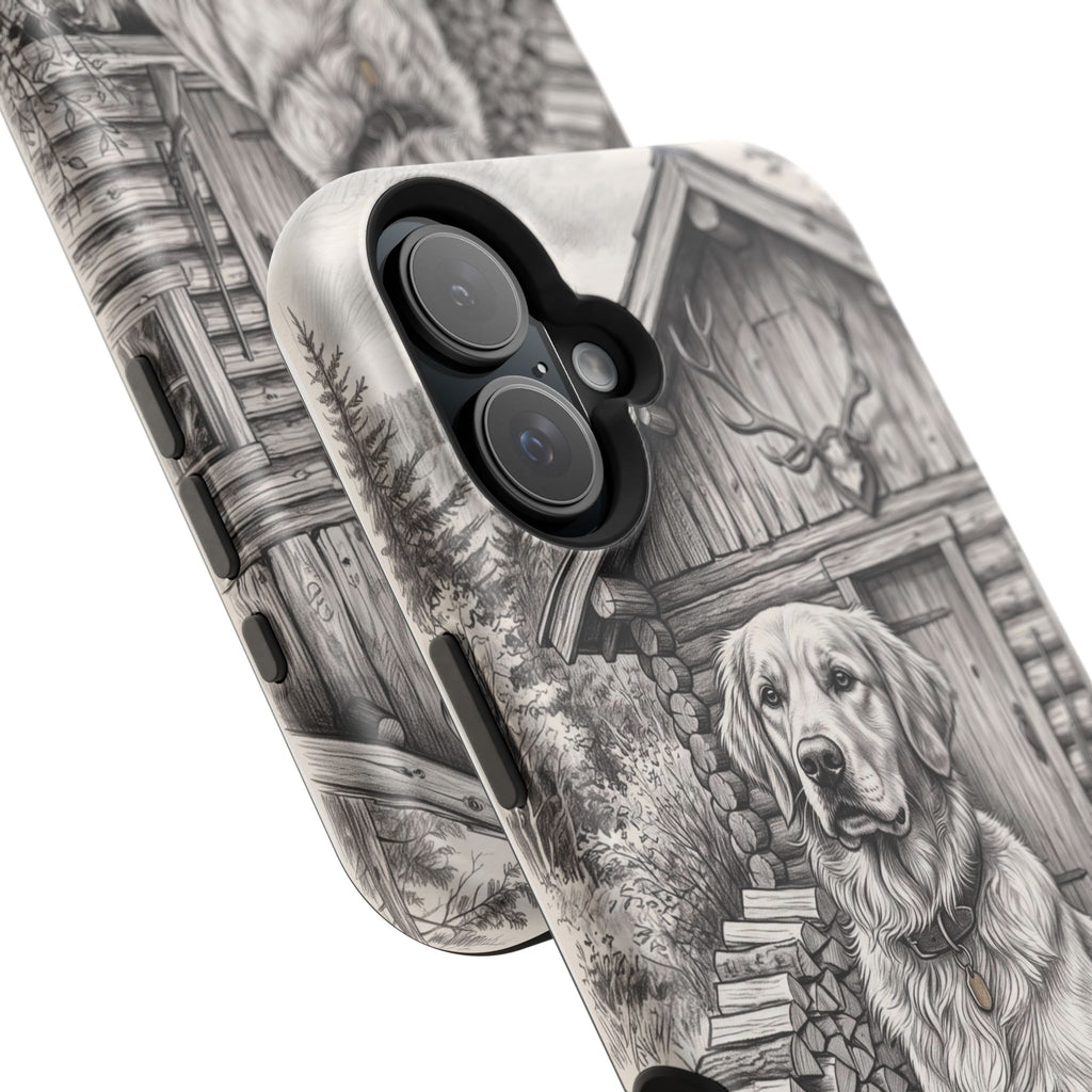 Personalized Golden Retriever Cabin Porch Phone Case — Wireless Charging Cover