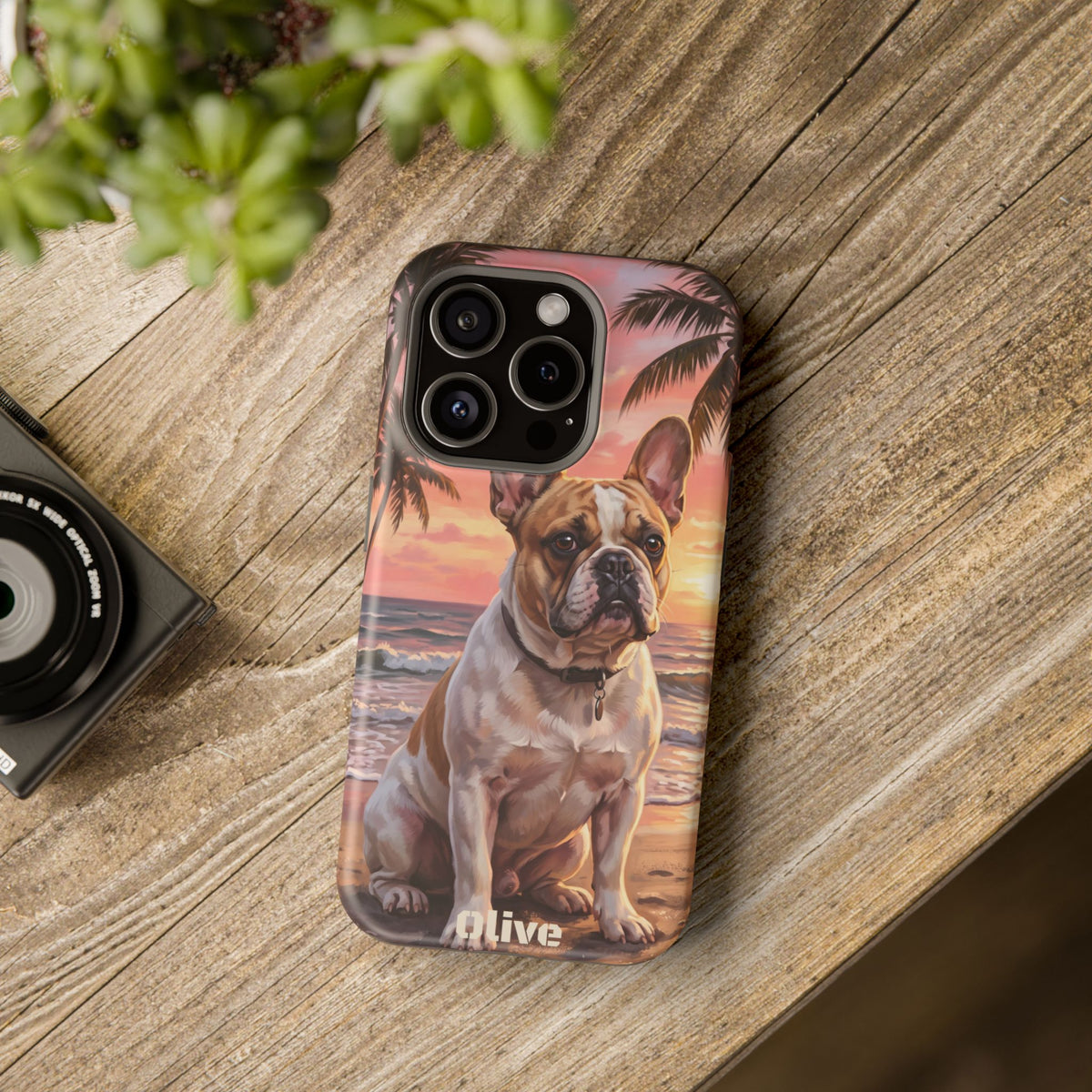 Personalized French Bulldog Beach Portrait Phone Case — Wireless Charging Cover