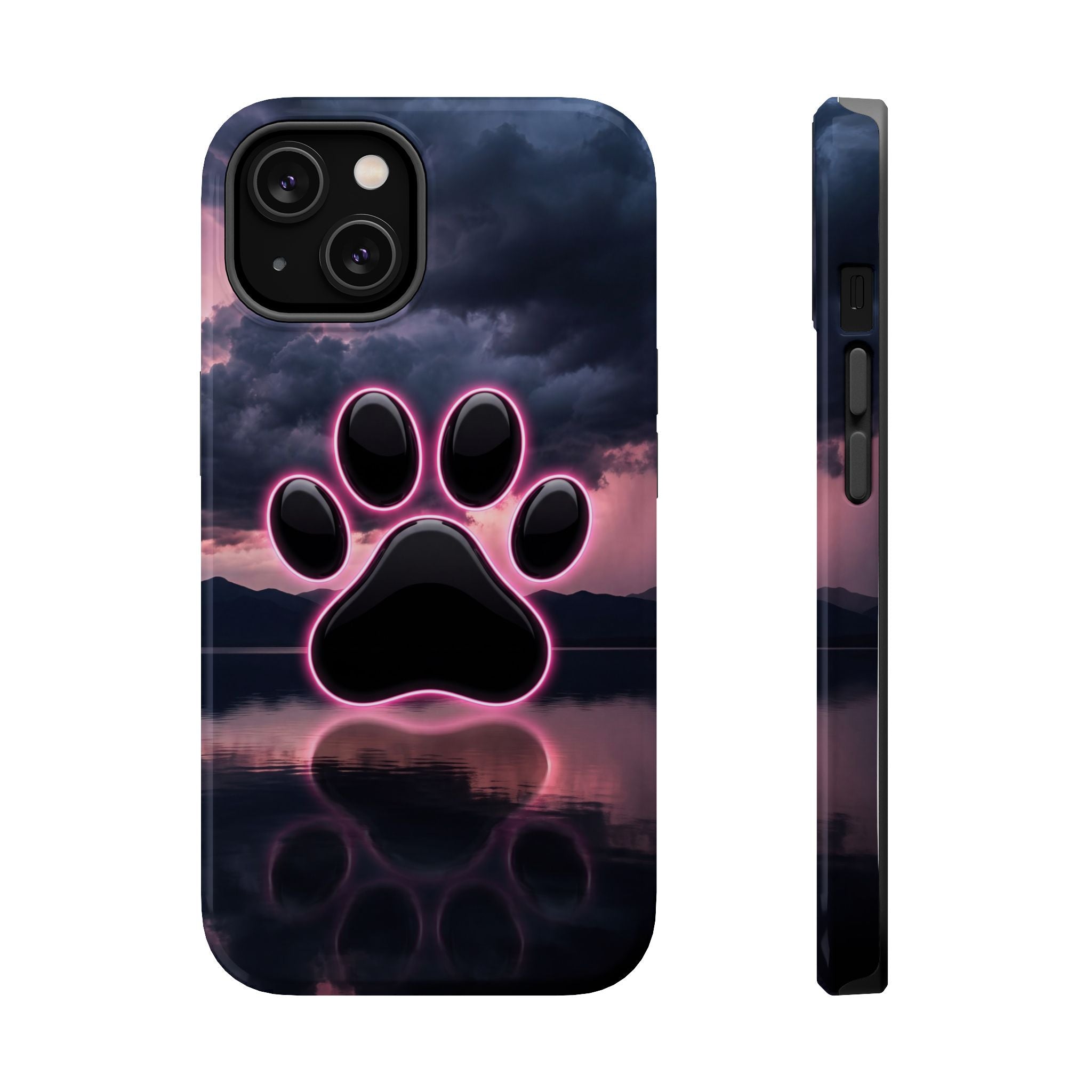 Neon Paw Print Phone Case — Impact-Resistant Wireless Charging Cover