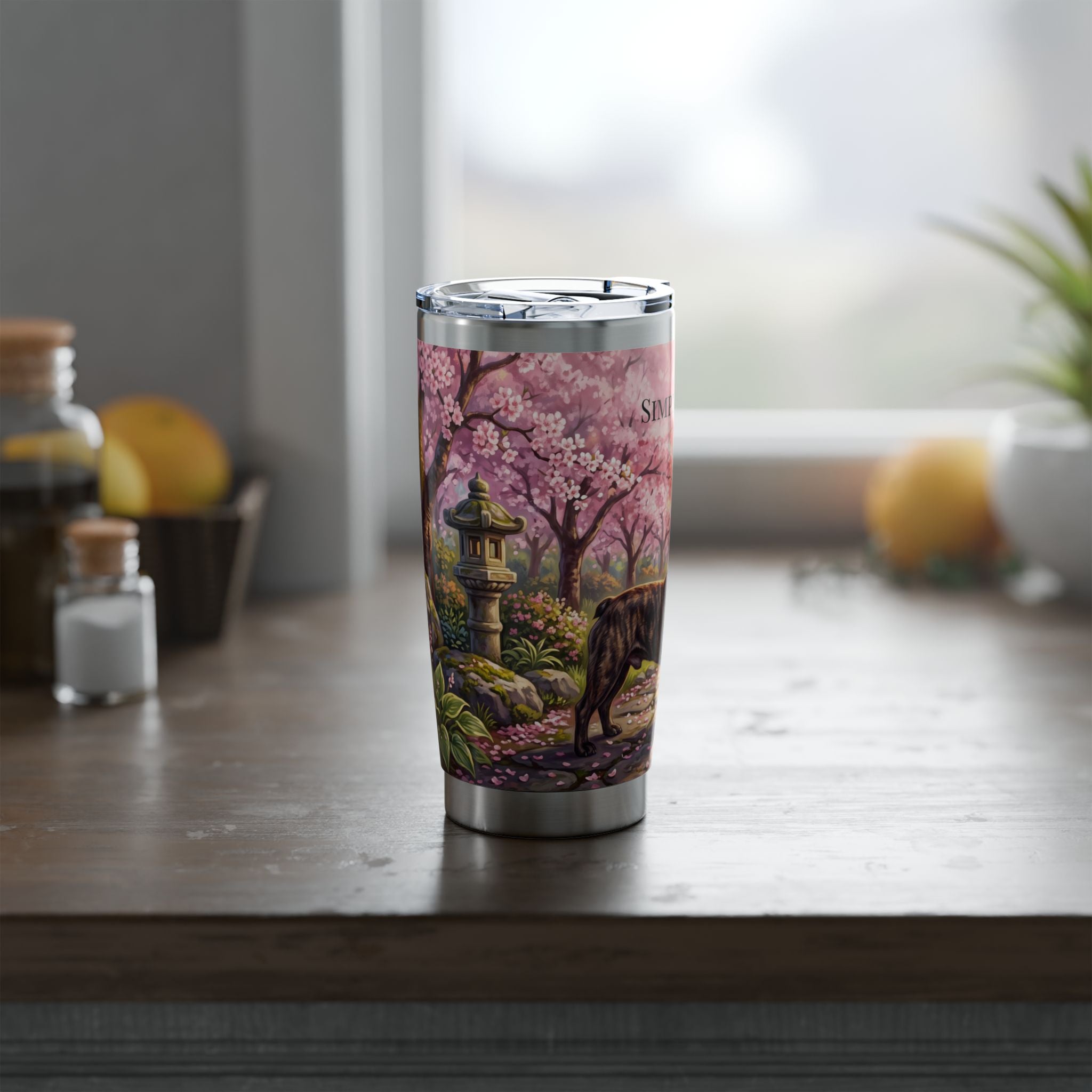 Personalized Frenchie Tumbler – French Bulldog Cherry Blossom Travel Mug, Custom Name Gift