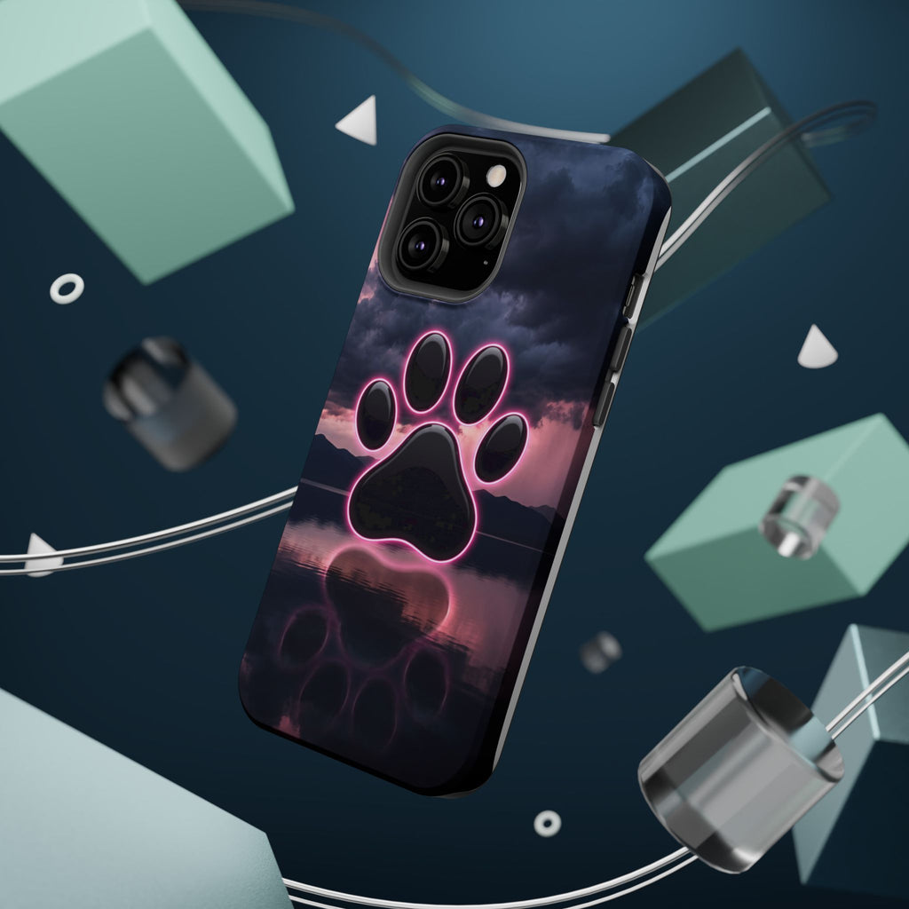 Neon Paw Print Phone Case — Impact-Resistant Wireless Charging Cover