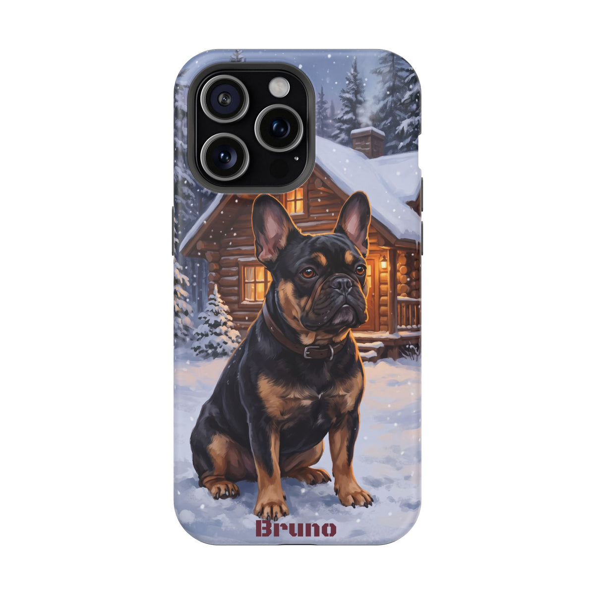 Personalized French Bulldog Cozy Cabin Phone Case — Wireless Charging Cover