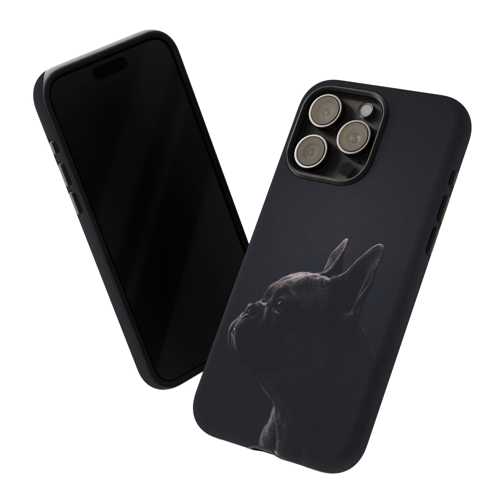Silhouette French Bulldog Phone Case | Minimalist Black-on-Black Frenchie Profile | iPhone & Samsung