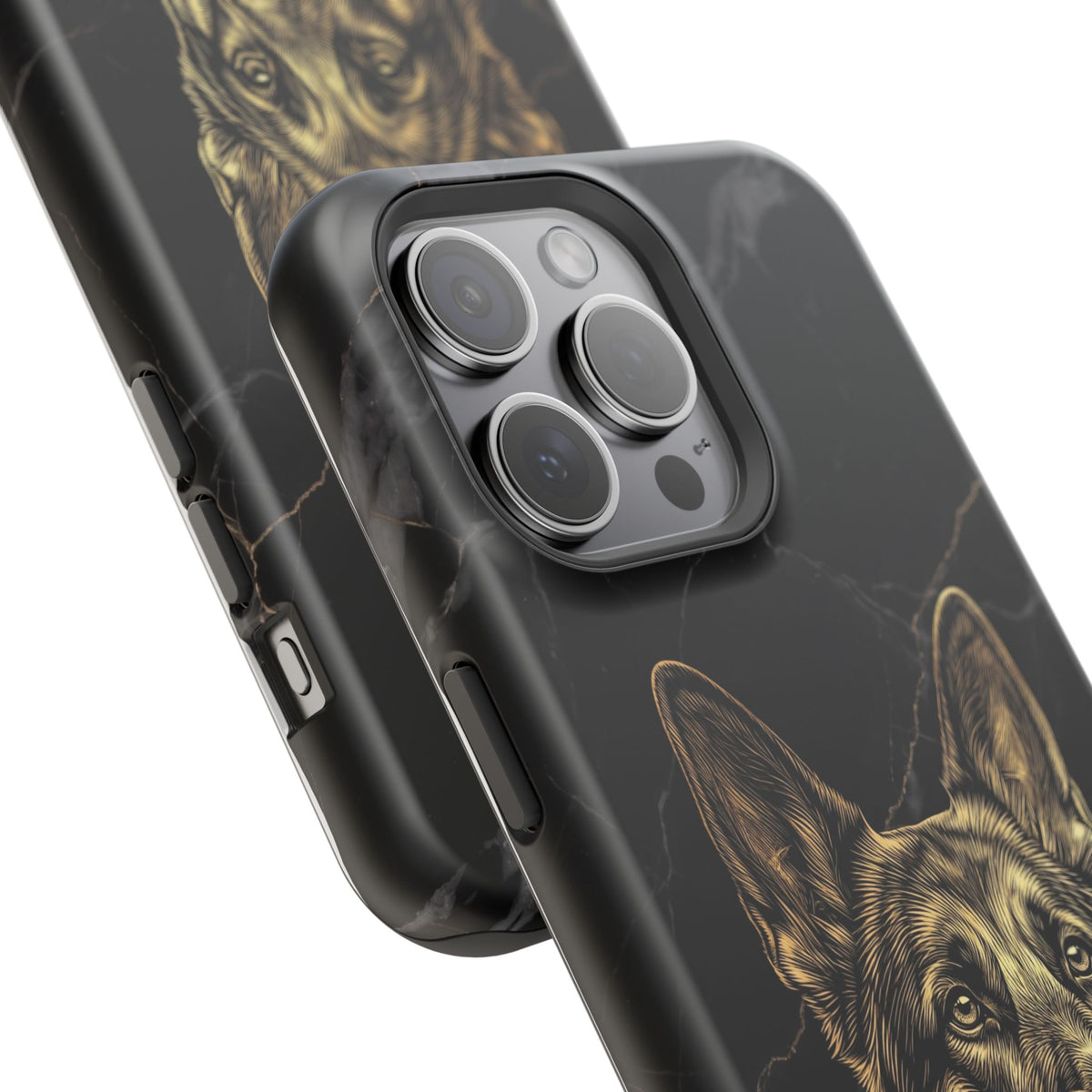 German Shepherd Phone Case | Black Marble Gold Sketch Art — Tough Magnetic Case with Wireless Charging