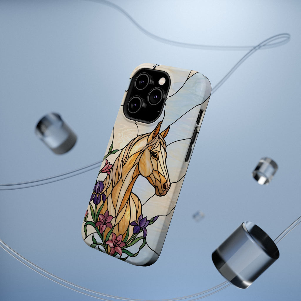 Floral Stained Glass Horse Phone Case — Tough Magnetic Case with Wireless Charging