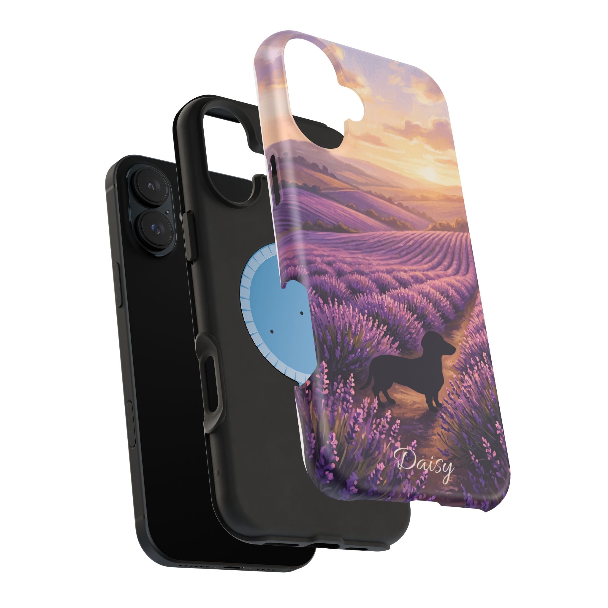 Personalized Dachshund Lavender Field Phone Case — Wireless Charging Cover