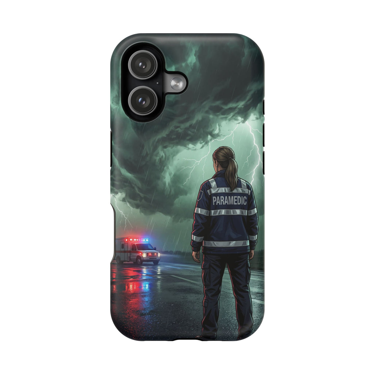 Female Paramedic Green Storm Phone Case — Magnetic Wireless Charging Cover