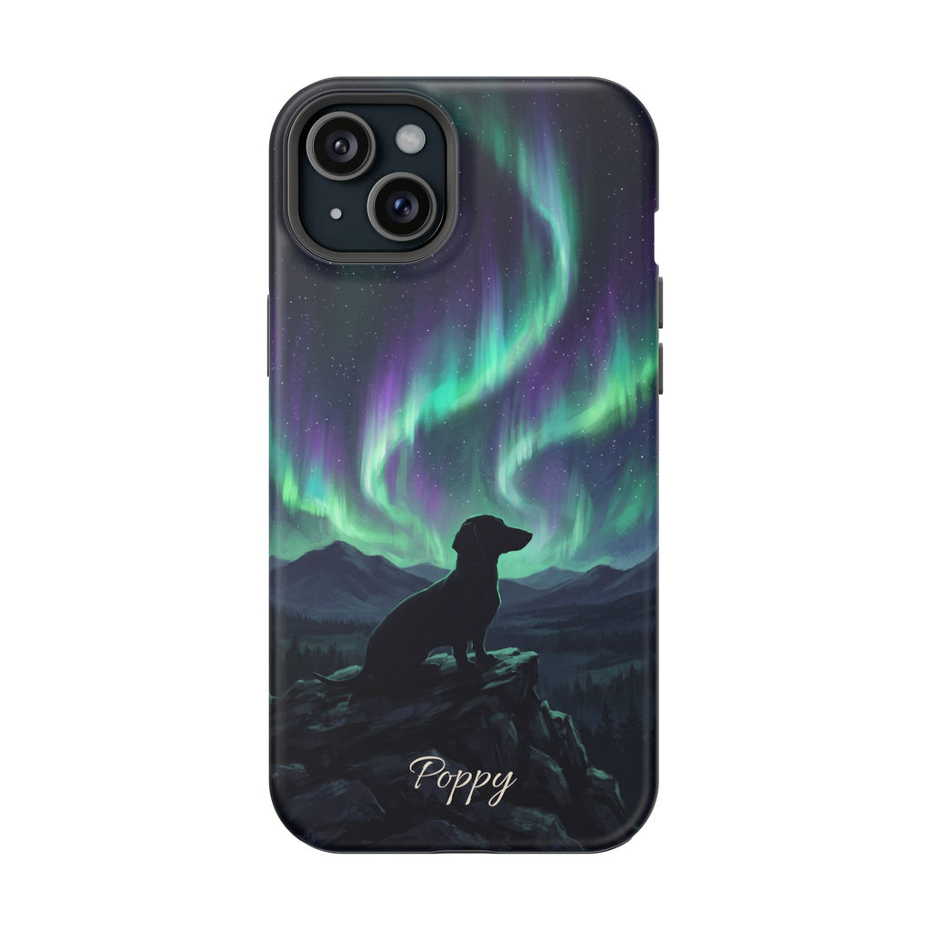 Personalized Dachshund Northern Lights Phone Case — Wireless Charging Cover