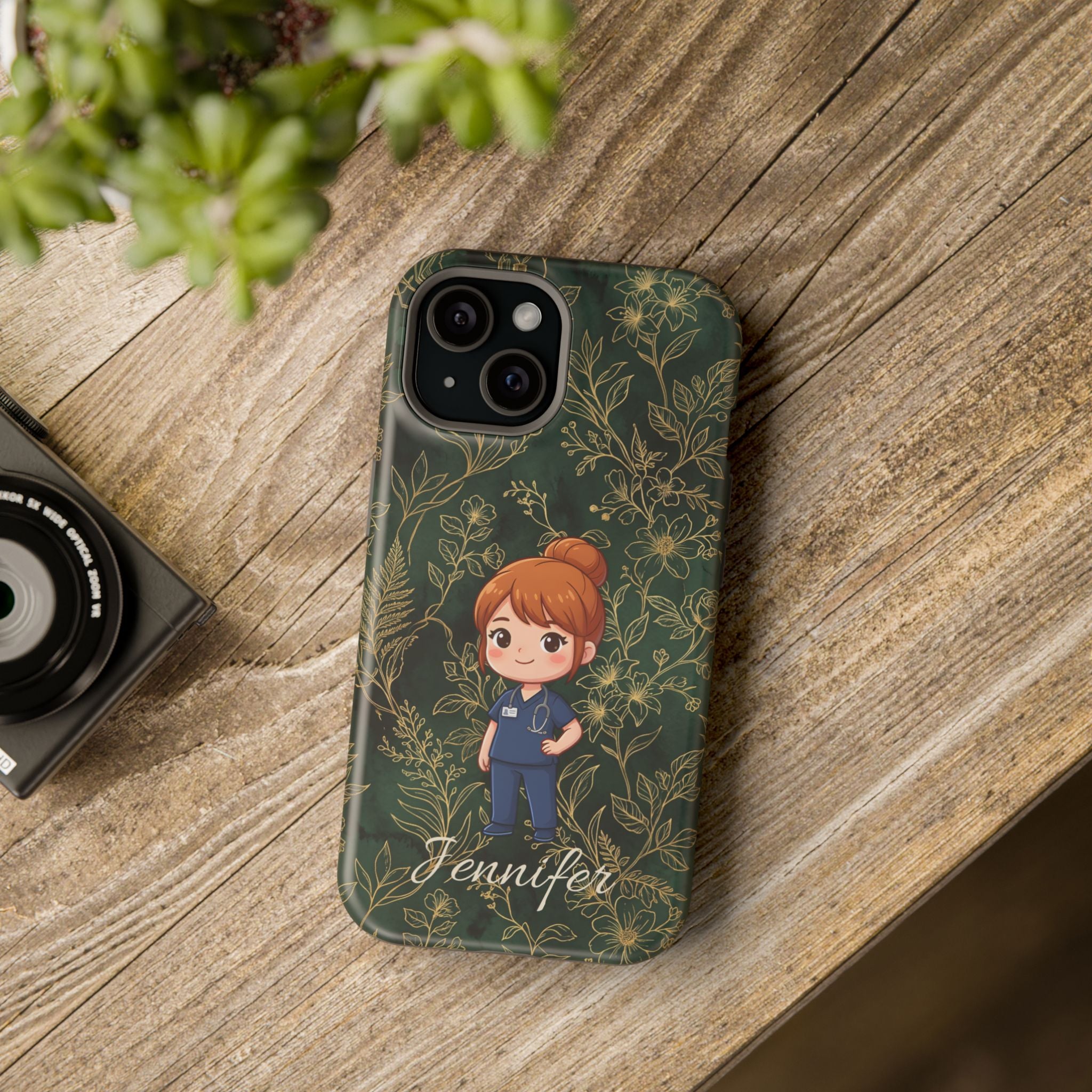 Personalized Nurse Botanical Phone Case — Impact-Resistant Wireless Charging Cover