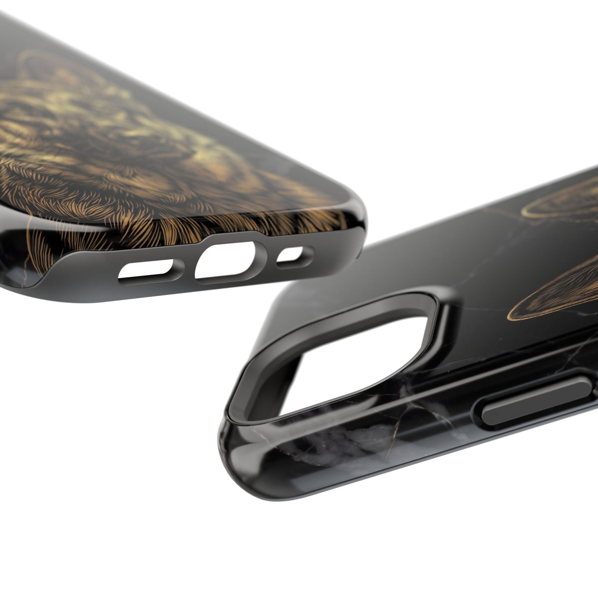 German Shepherd Phone Case | Black Marble Gold Sketch Art — Tough Magnetic Case with Wireless Charging