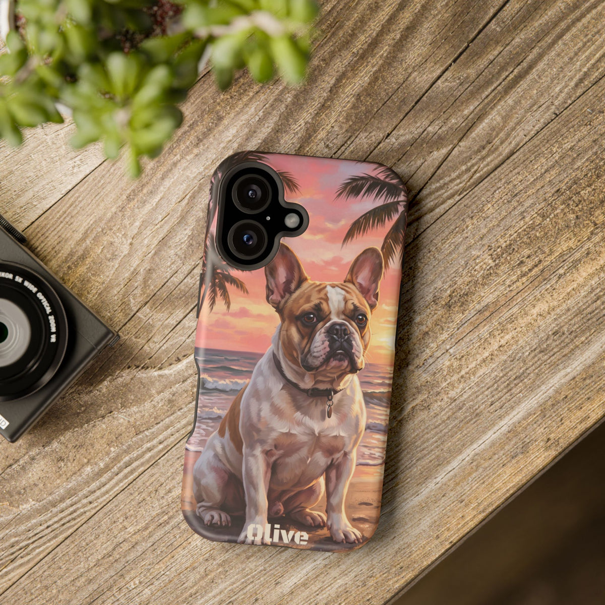 Personalized French Bulldog Beach Portrait Phone Case — Wireless Charging Cover