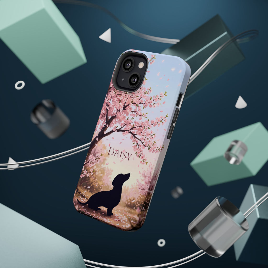 Personalized Dachshund Cherry Blossom Phone Case — Wireless Charging Cover