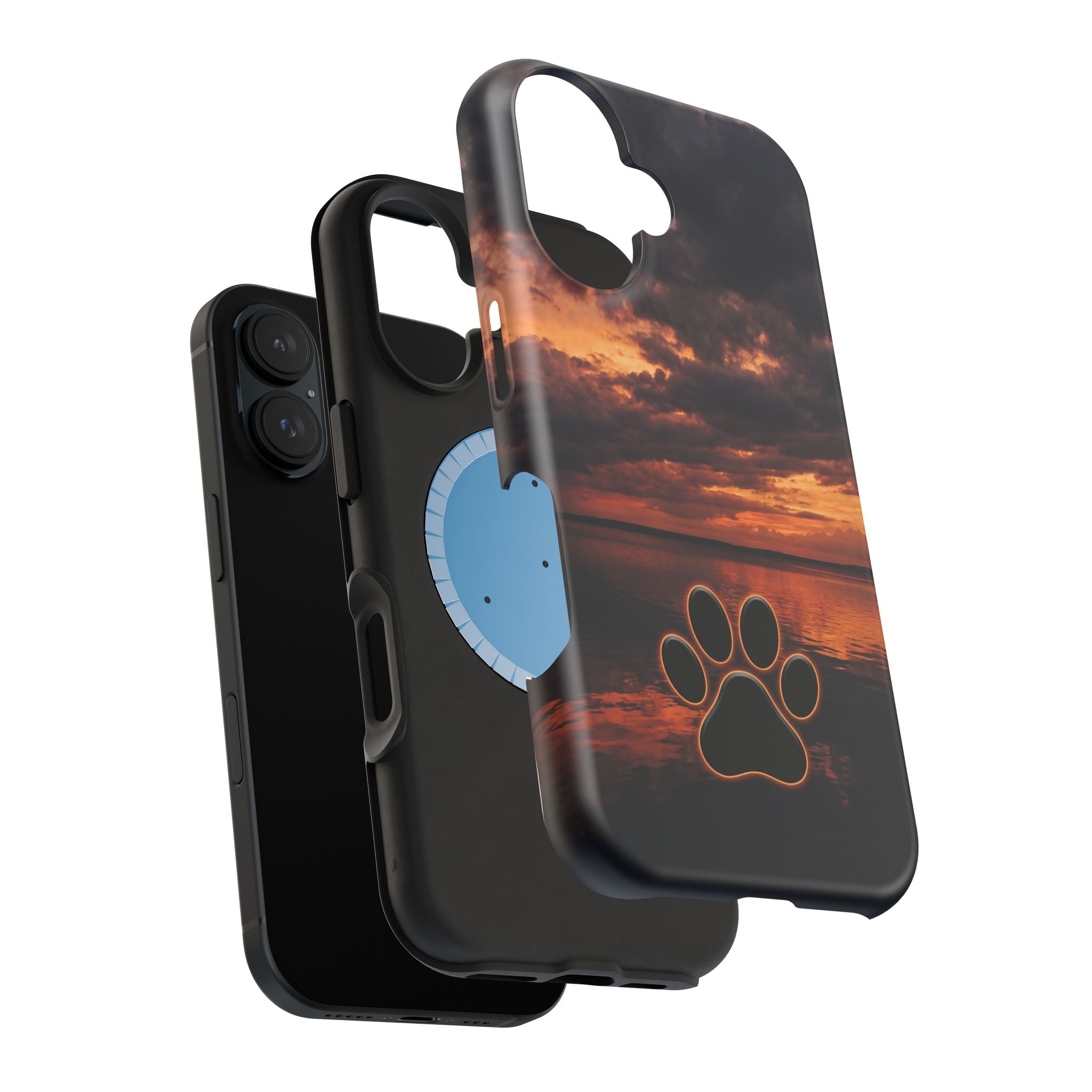 Sunset Paw Print Phone Case — Impact-Resistant Wireless Charging Cover