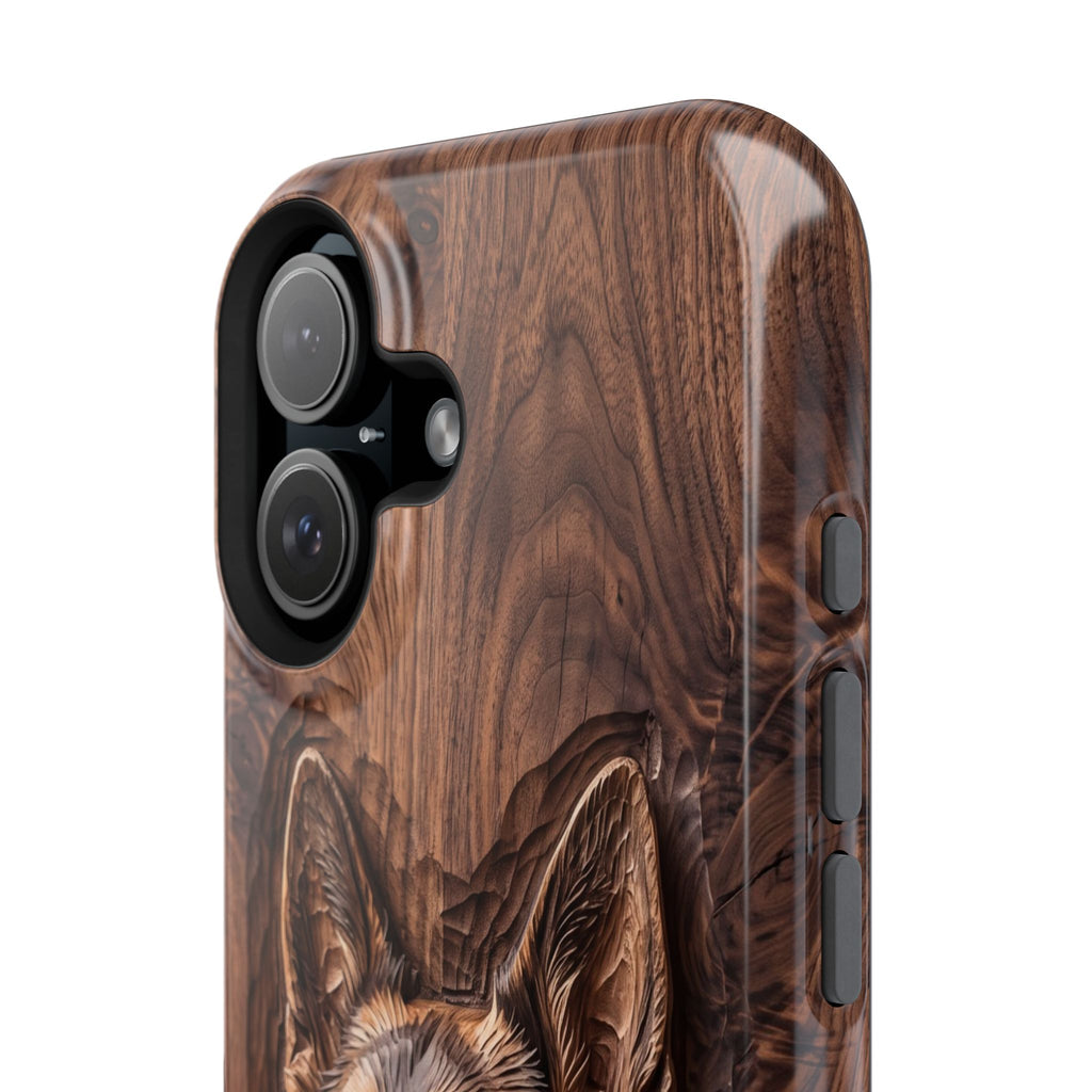 German Shepherd Phone Case | Carved Walnut Art — Tough Magnetic Case with Wireless Charging
