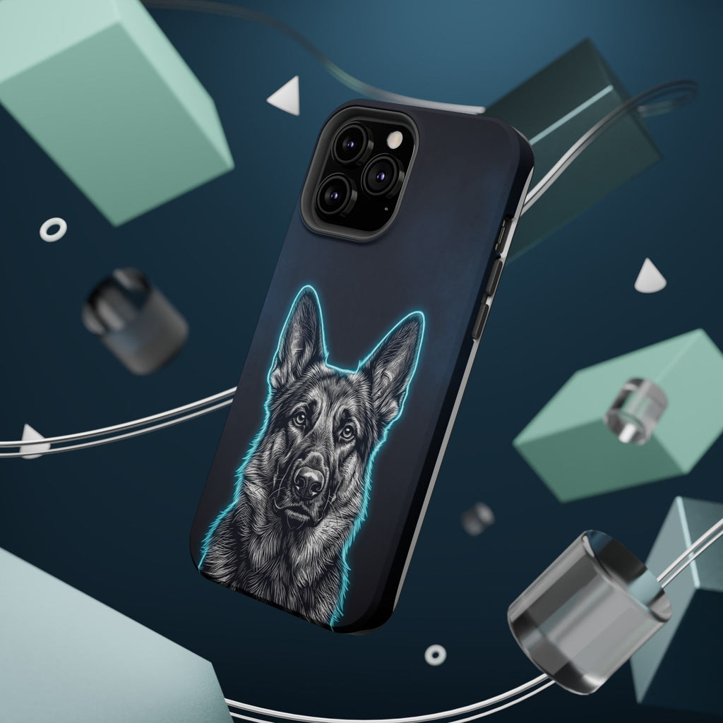 German Shepherd Phone Case | Neon Glow Sketch Art — Tough Magnetic Case with Wireless Charging