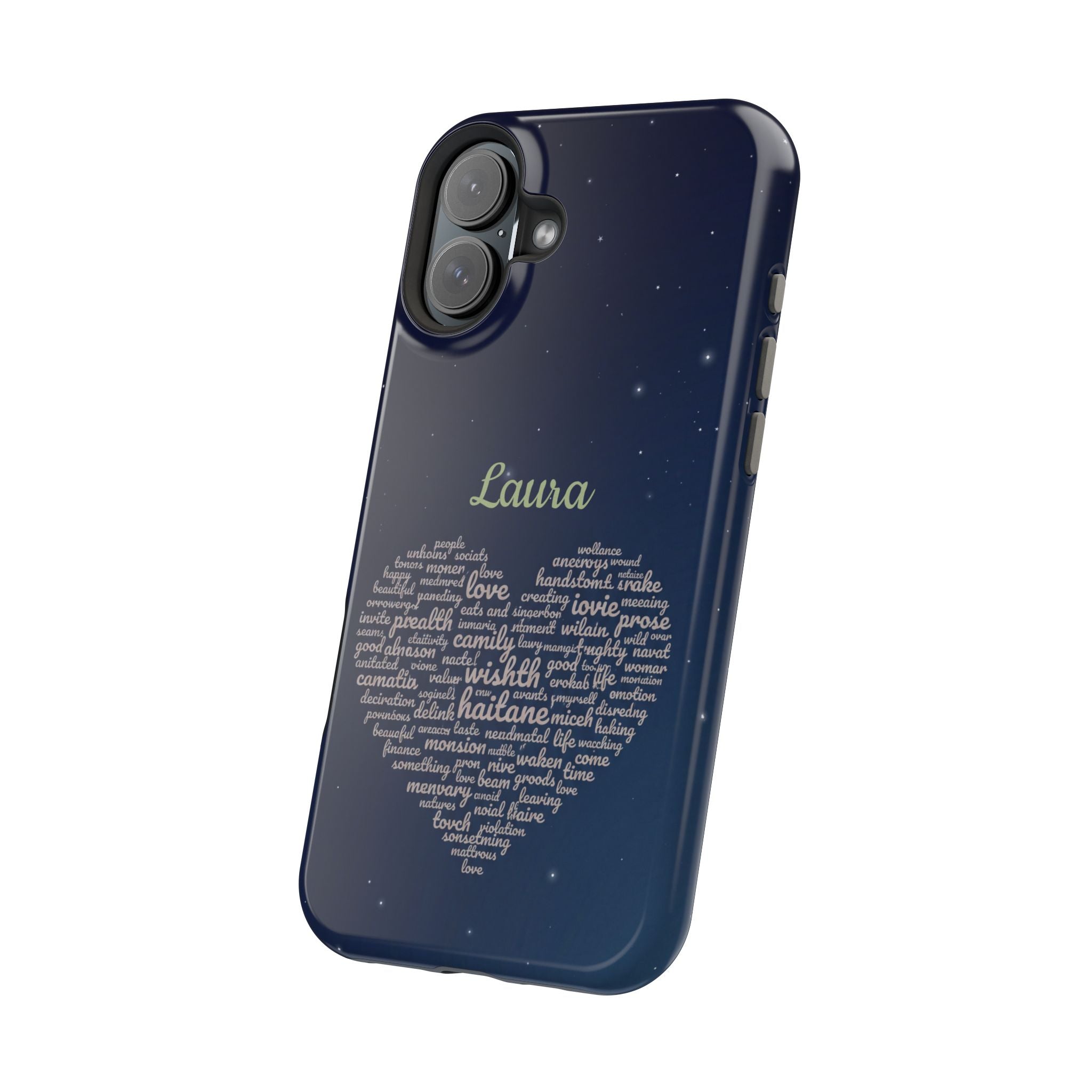 Personalized Teacher Heart Word Art Phone Case — Navy Wireless Charging Cover