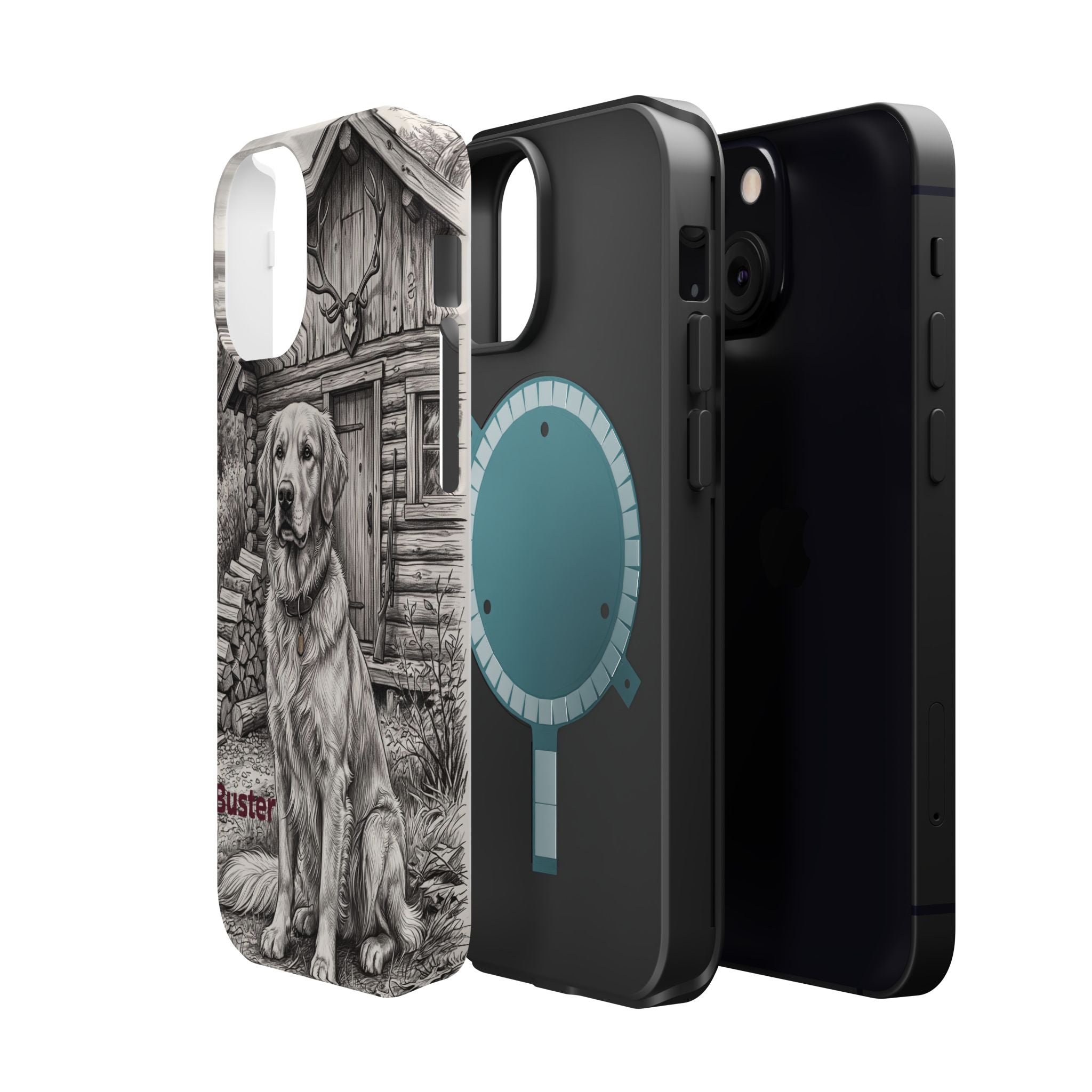 Personalized Golden Retriever Cabin Porch Phone Case — Wireless Charging Cover