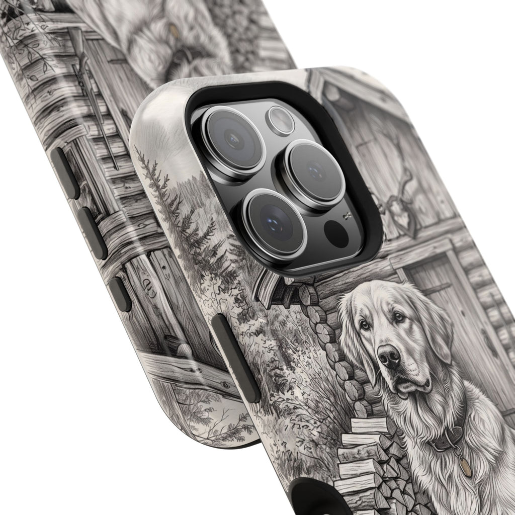 Personalized Golden Retriever Cabin Porch Phone Case — Wireless Charging Cover