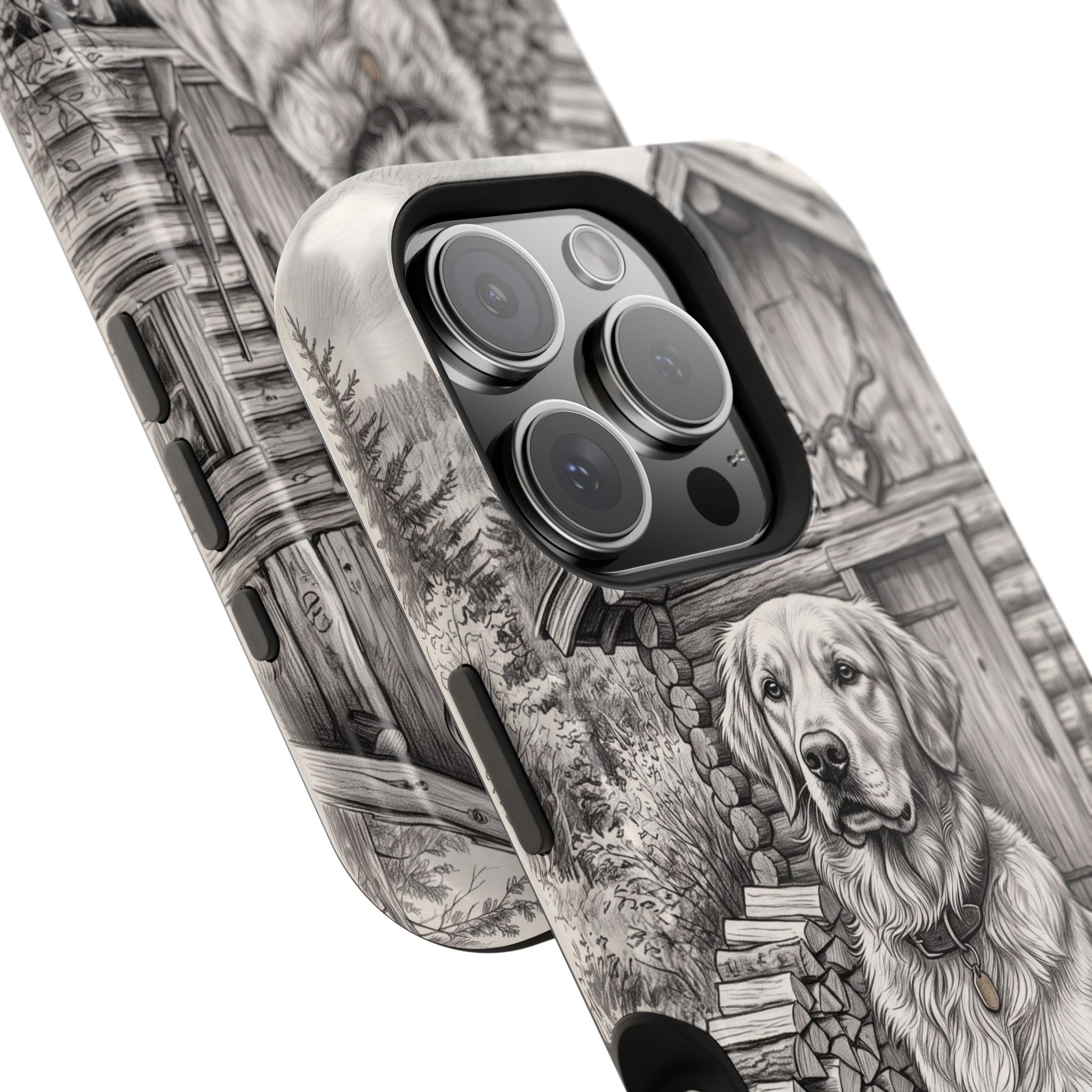 Personalized Golden Retriever Cabin Porch Phone Case — Wireless Charging Cover