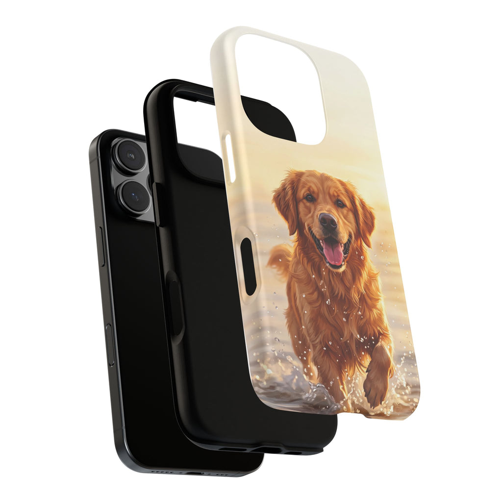 Golden Retriever Splashing in Water Phone Case | Joyful Dog at Golden Hour | iPhone & Samsung