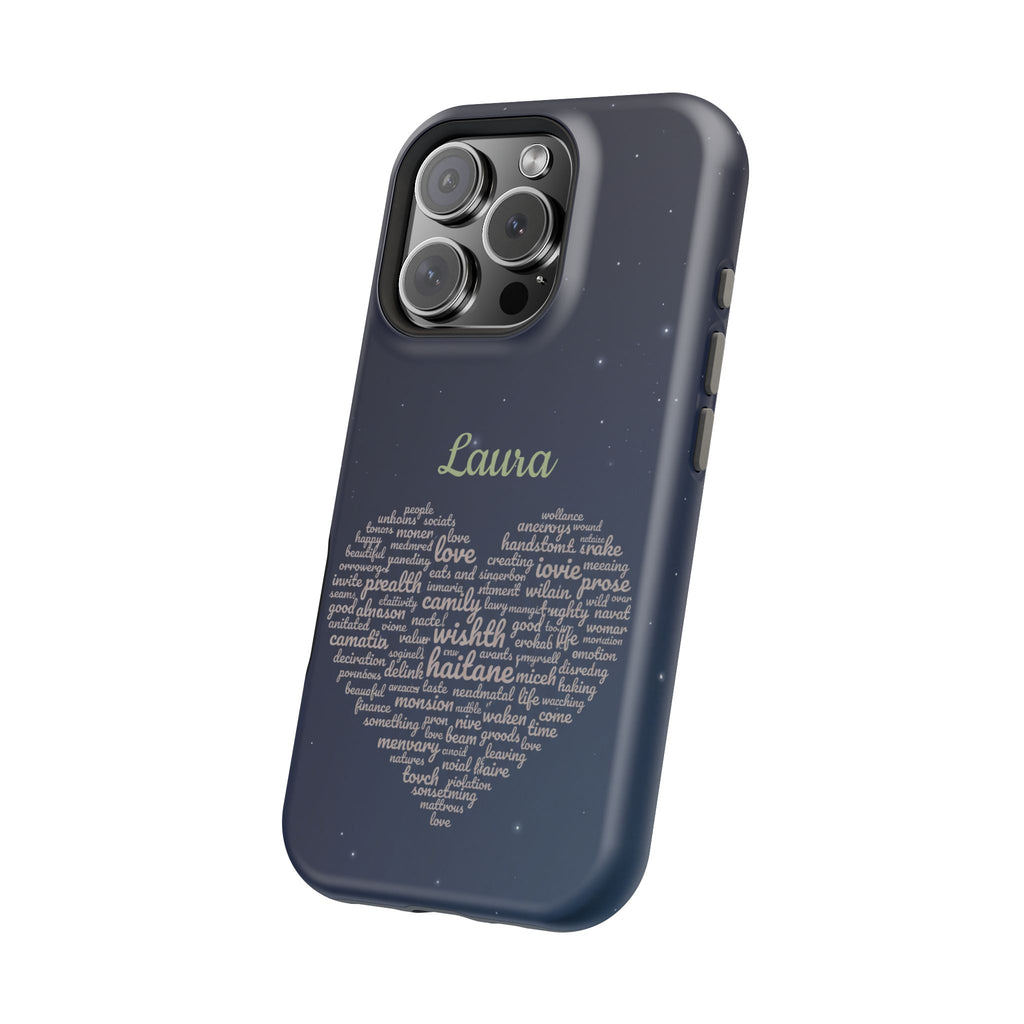 Personalized Teacher Heart Word Art Phone Case — Navy Wireless Charging Cover