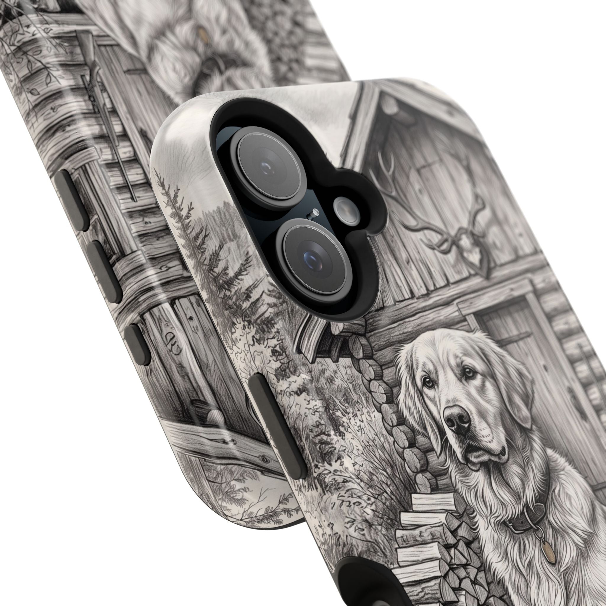 Personalized Golden Retriever Cabin Porch Phone Case — Wireless Charging Cover