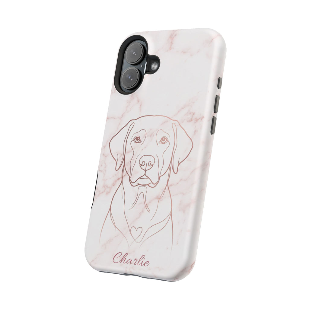 Personalized Rose Gold Marble Labrador Phone Case — Tough Magnetic Case with Wireless Charging
