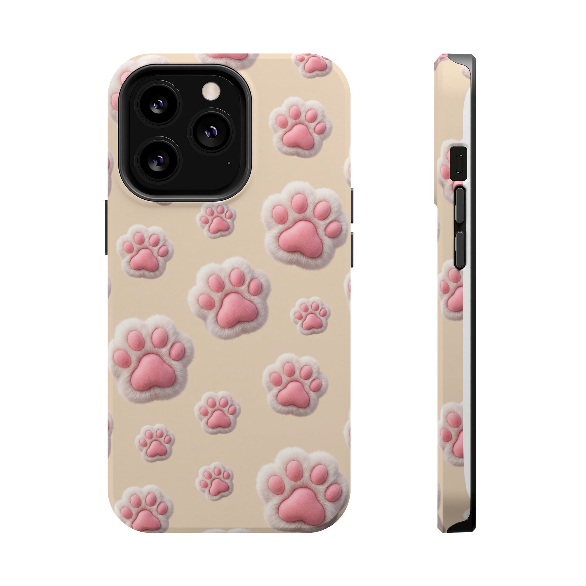 Pink Paw Print Phone Case — Impact-Resistant Wireless Charging Cover