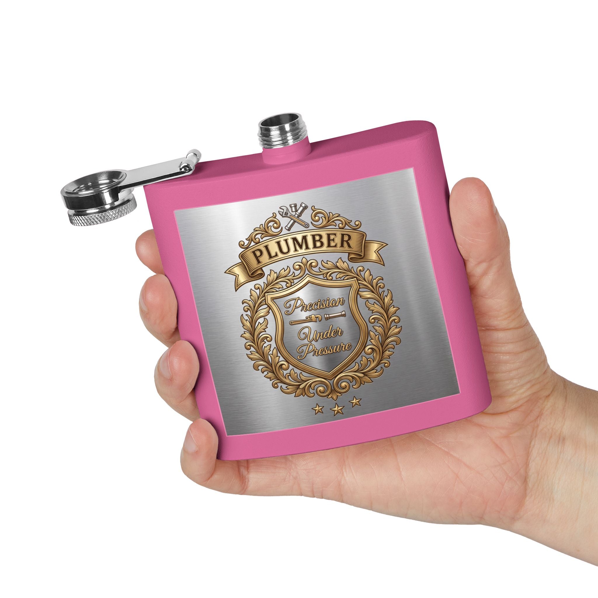 Flask — "Plumber: Precision Under Pressure" 6oz Stainless Steel Hip Flask
