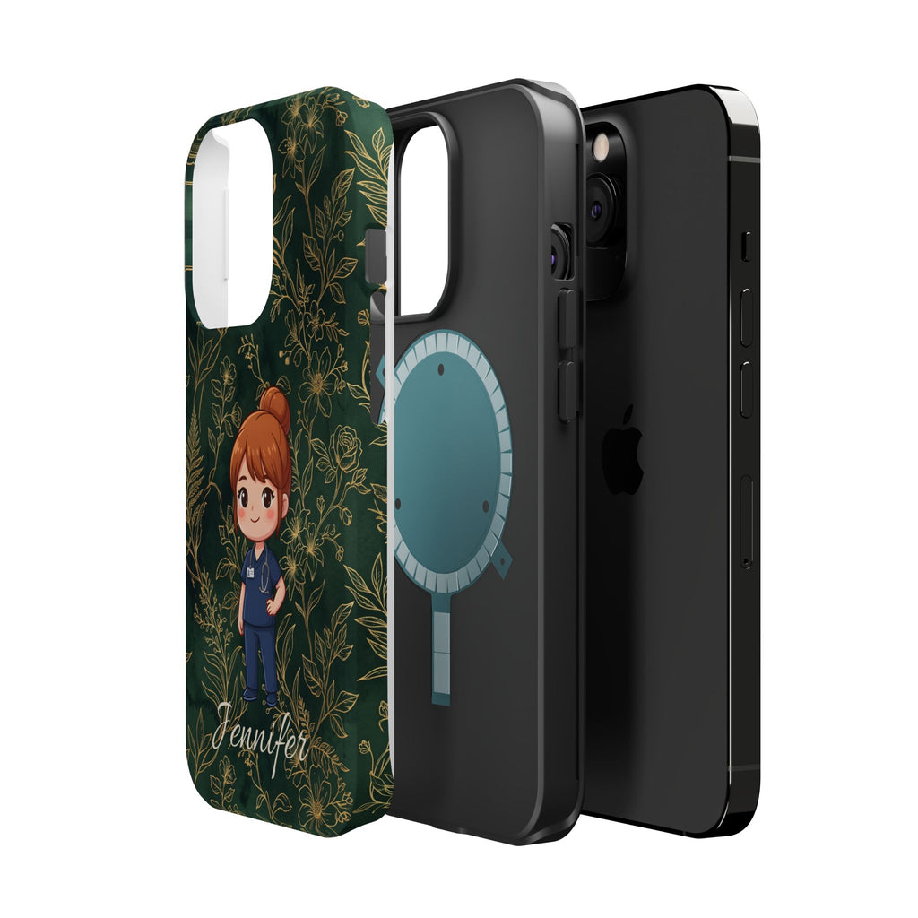 Personalized Nurse Botanical Phone Case — Impact-Resistant Wireless Charging Cover