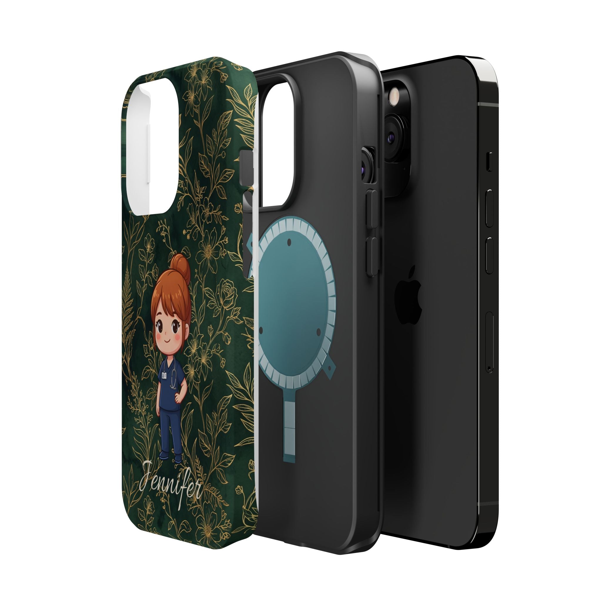 Personalized Nurse Botanical Phone Case — Impact-Resistant Wireless Charging Cover