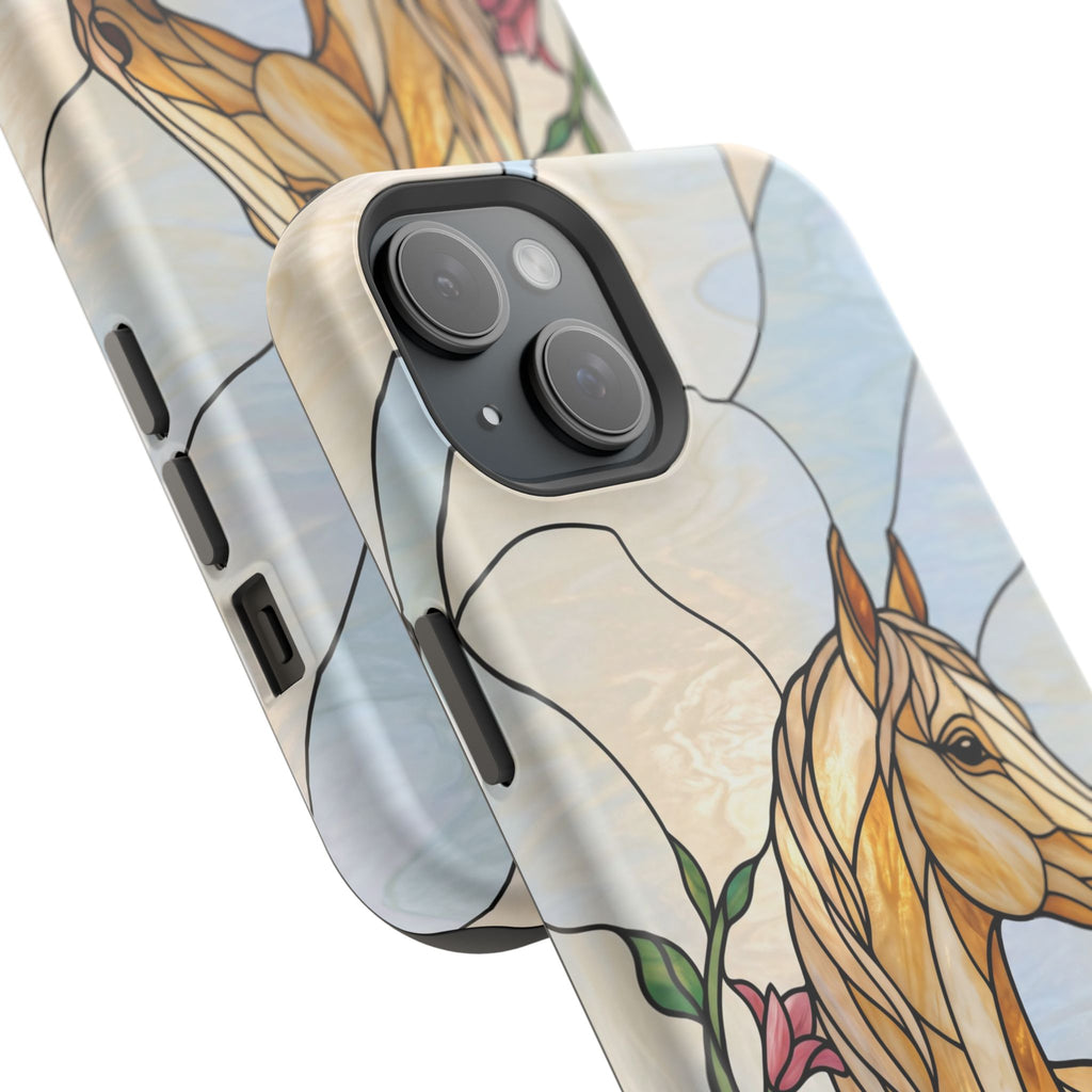 Floral Stained Glass Horse Phone Case — Tough Magnetic Case with Wireless Charging