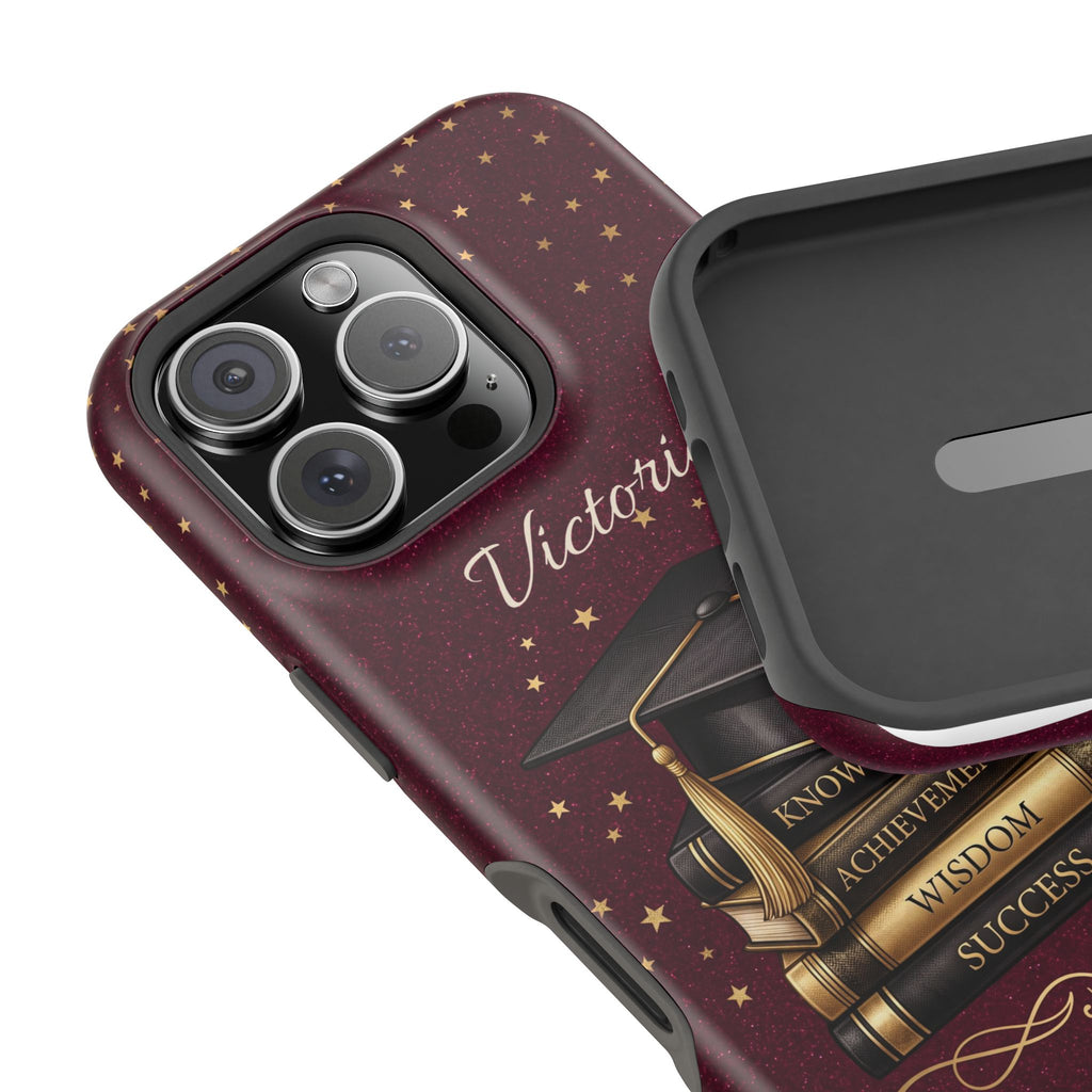 Graduation Cap & Books Personalized Teacher Phone Case — Wireless Charging Cover