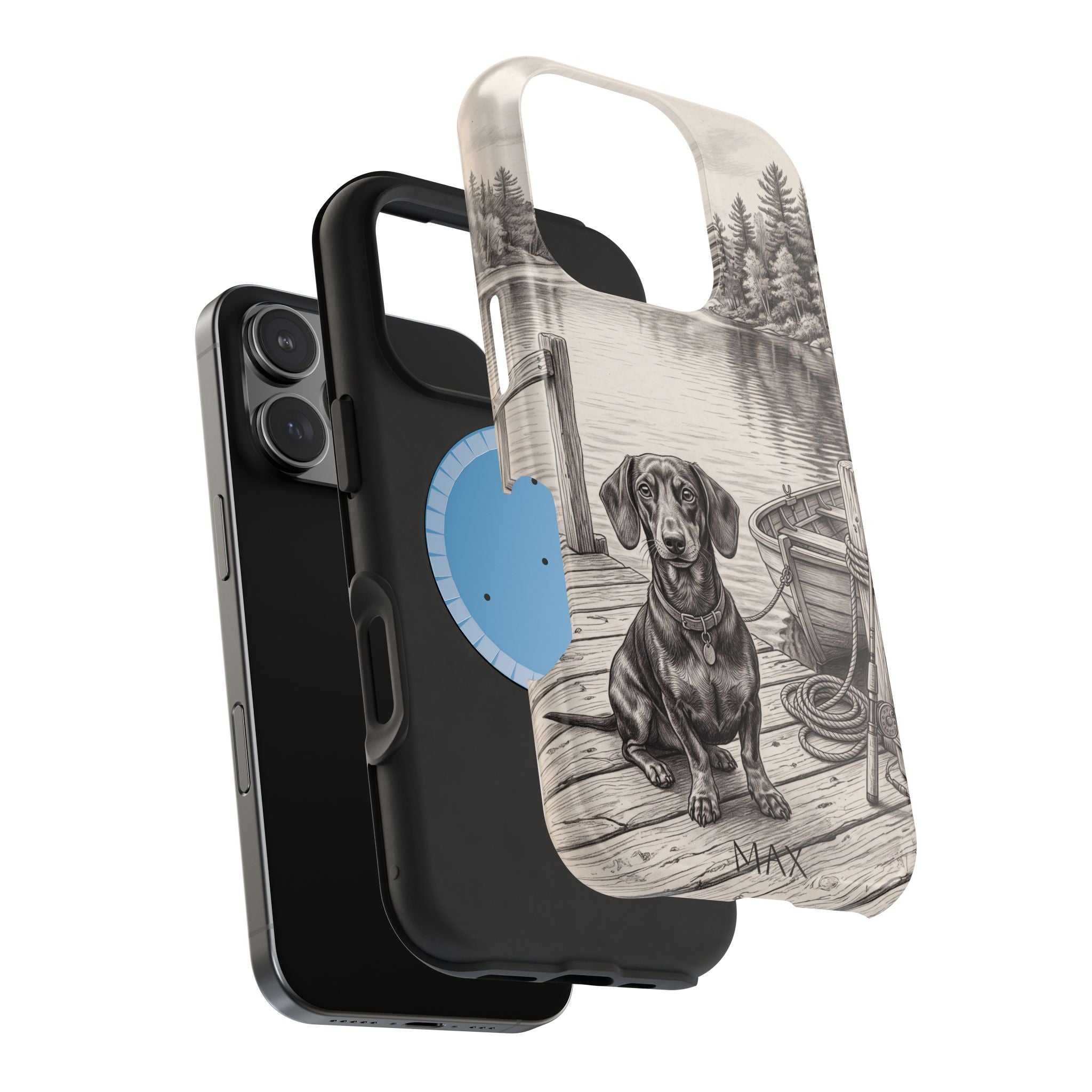 Personalized Dachshund Sunset Beach Phone Case — Wireless Charging Cover
