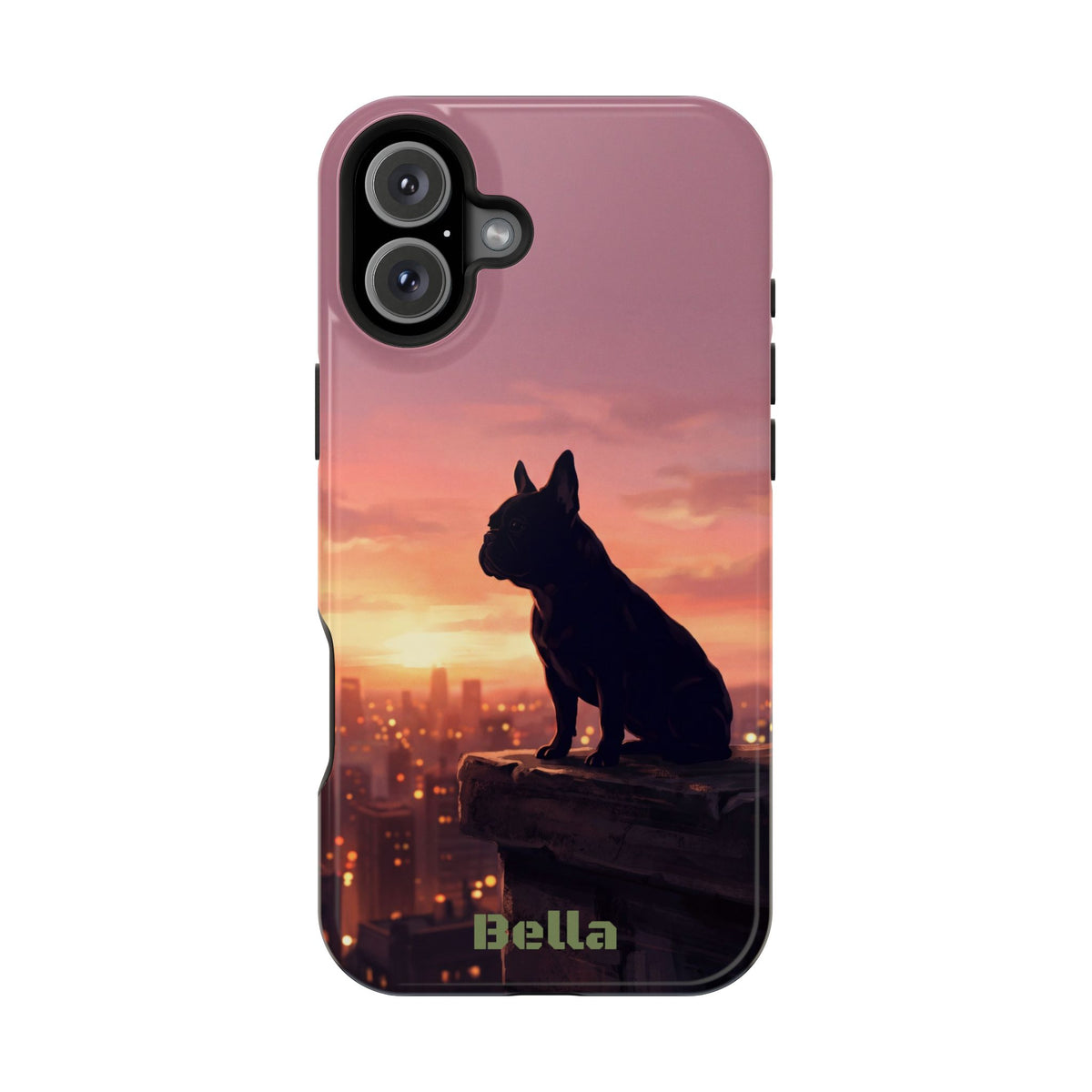 Personalized French Bulldog City Skyline Sunset Phone Case — Wireless Charging Cover
